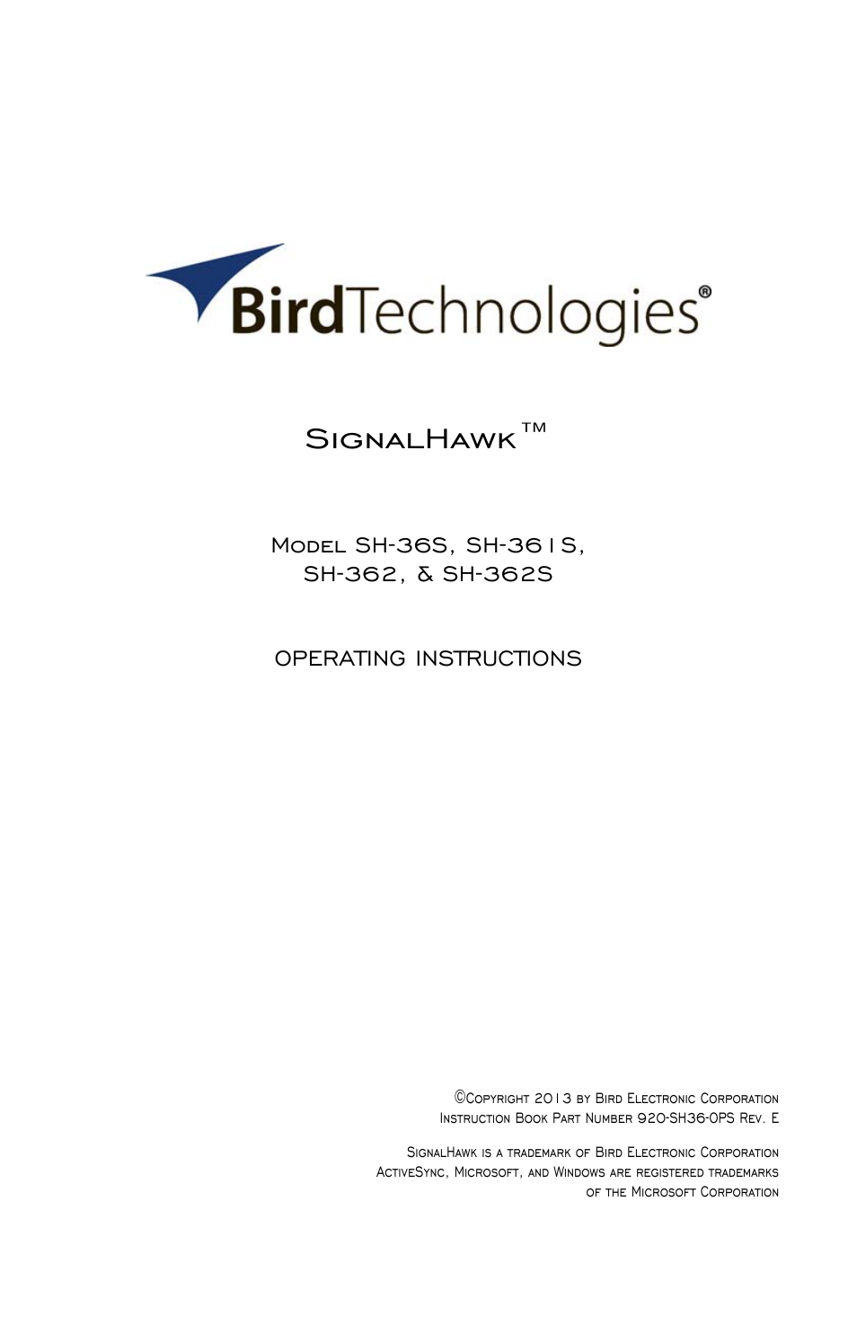 Bird Technologies SH-362S-Manual User Manual | 206 pages