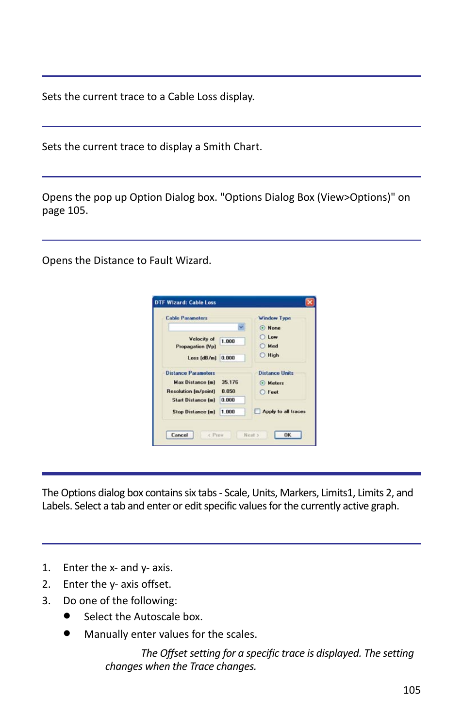 Cable, Smith, Options dialog box | Dtf wizard, Figure 86 dtf wizard, Options dialog box (view>options), Scale tab, Cable smith options dialog box dtf wizard | Bird Technologies SH-362S-Manual User Manual | Page 127 / 206