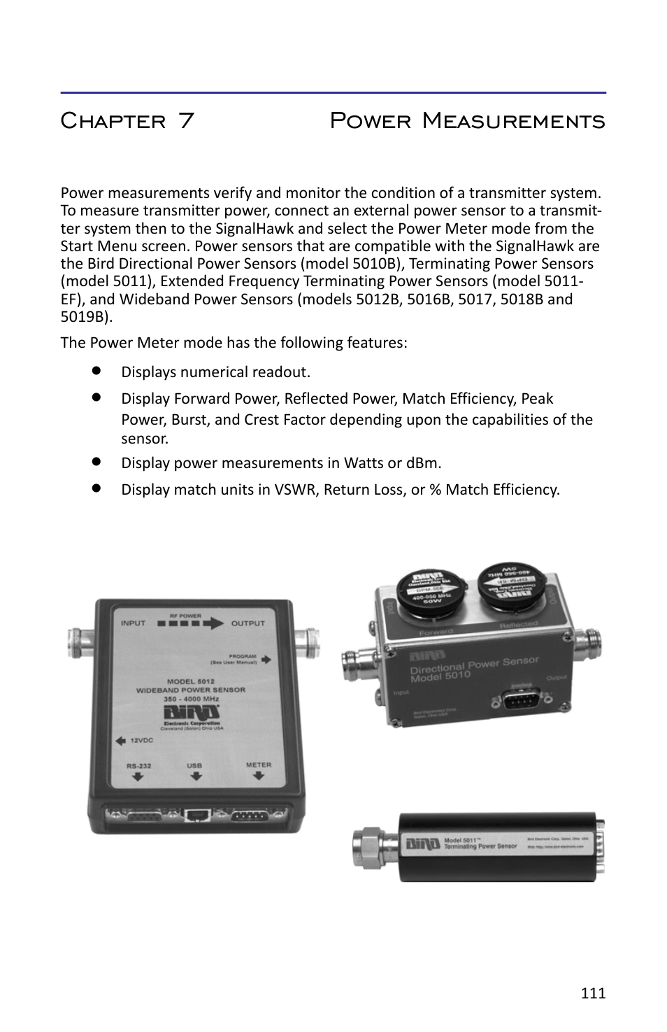 Chapter 7 power measurements, Figure 95 signalhawk compatible sensors | Bird Technologies SH-362S-Manual User Manual | Page 133 / 206