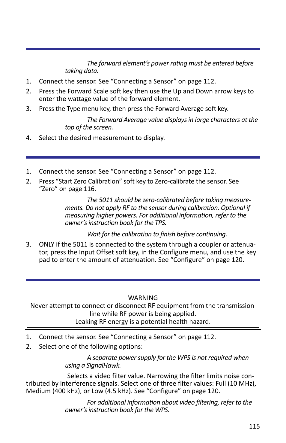 Directional power sensor measurements, Terminating power sensor measurements, Wideband power sensor measurements | Filter: full | Bird Technologies SH-362S-Manual User Manual | Page 137 / 206