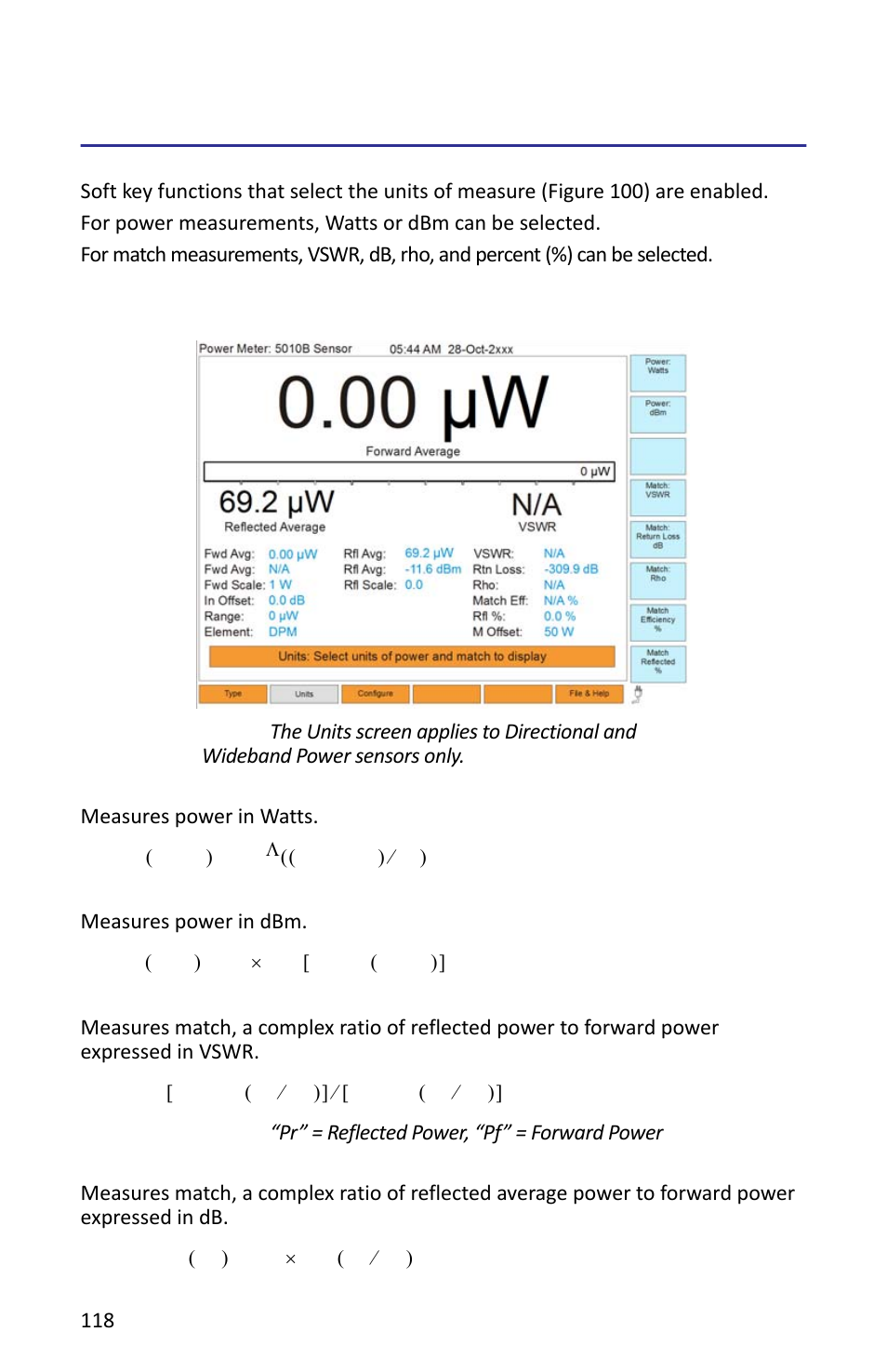 Units, Power: watts, Power: dbm | Match: vswr, Match: return loss db | Bird Technologies SH-362S-Manual User Manual | Page 140 / 206