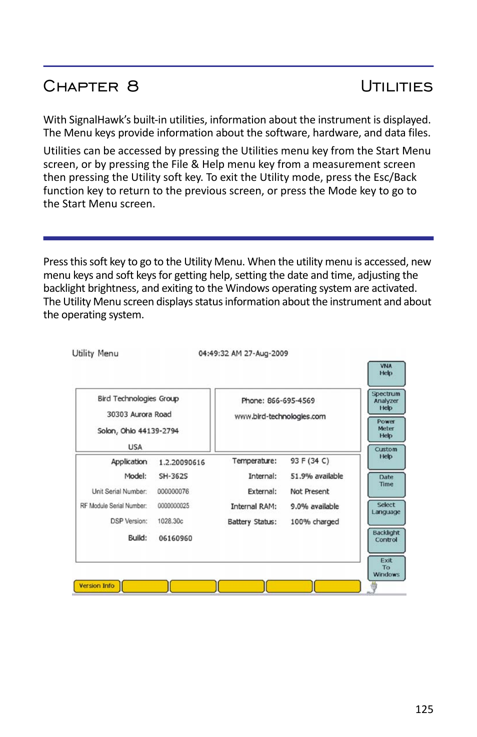 Chapter 8 utilities, Utilities | Bird Technologies SH-362S-Manual User Manual | Page 147 / 206