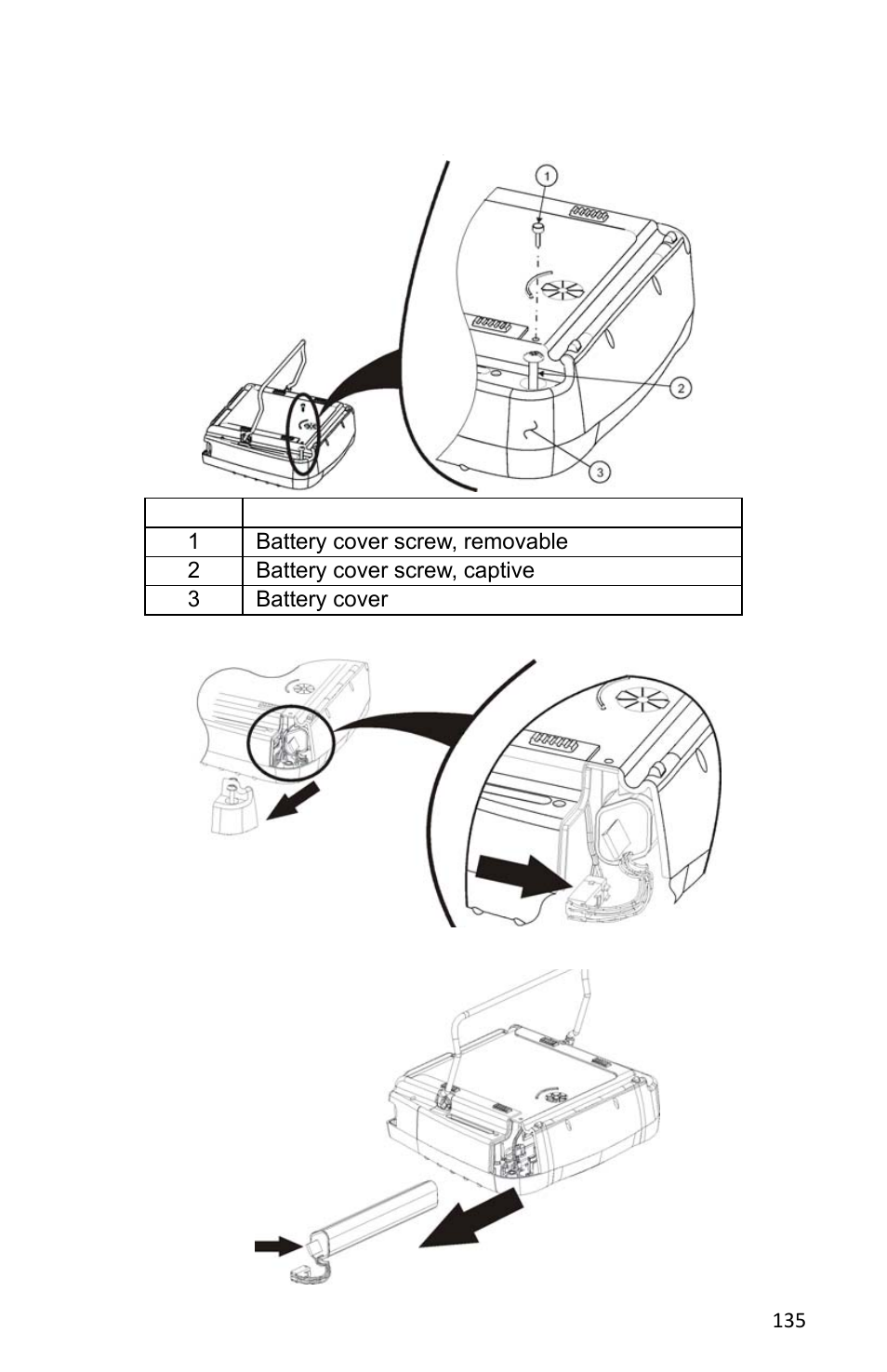 Figure 113 removing battery cover screws, Figure 114 battery connector, Figure 115 removing the battery | Bird Technologies SH-362S-Manual User Manual | Page 157 / 206