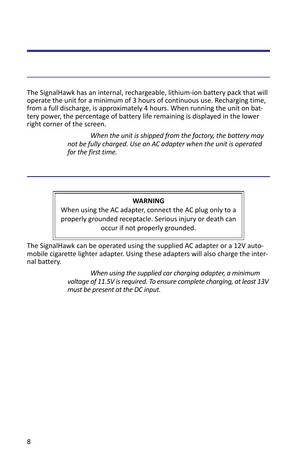 Power supply, Internal battery, Power adapters | Internal battery power adapters | Bird Technologies SH-362S-Manual User Manual | Page 30 / 206