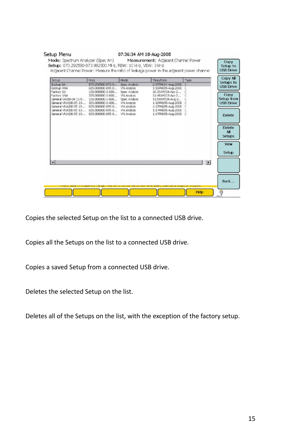 Figure 11 setup - manage setup files, Copy setup to usb drive, Copy all setups to usb drive | Copy setup from usb drive, Delete, Delete all setups | Bird Technologies SH-362S-Manual User Manual | Page 37 / 206