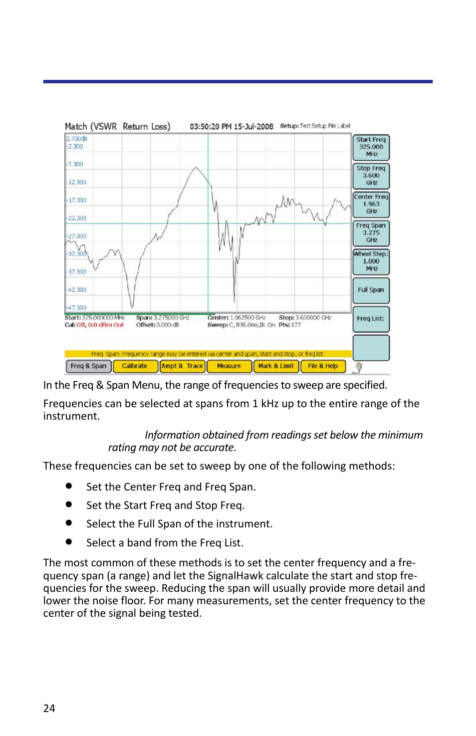 Freq & span menu, Figure 14 freq & span menu | Bird Technologies SH-362S-Manual User Manual | Page 46 / 206