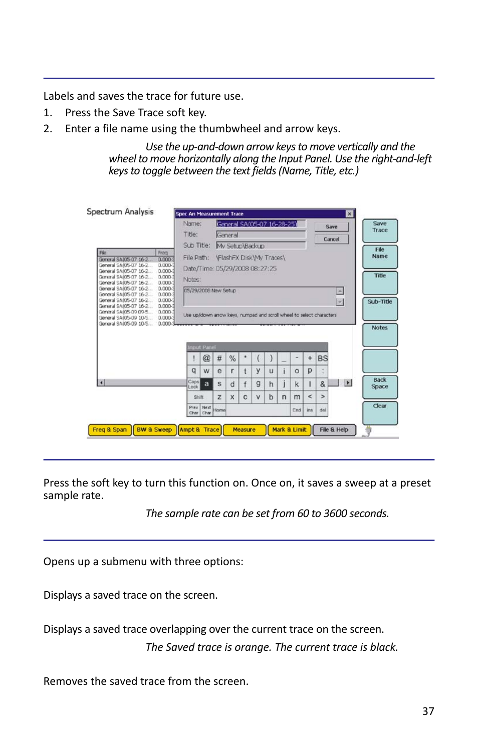 Label & save trace, Figure 22 example, save trace, Log traces | Recall trace, Recall & compare, Clear recalled trace, Label & save trace log traces recall trace, Recall trace recall & compare clear recalled trace | Bird Technologies SH-362S-Manual User Manual | Page 59 / 206