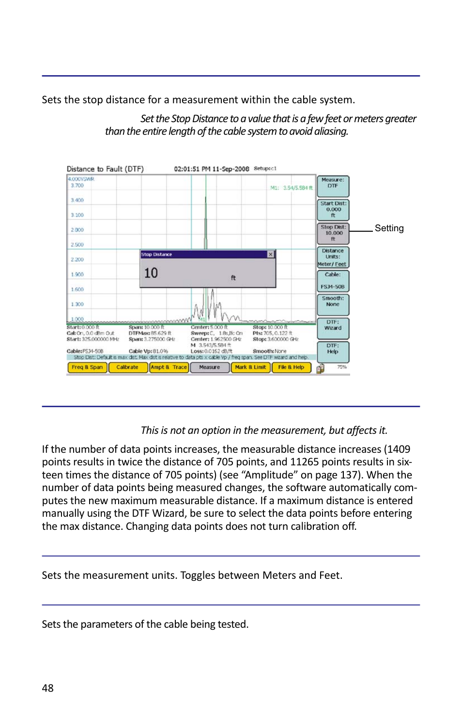 Stop distance, Data points, Distance units | Cable, Stop distance data points distance units cable | Bird Technologies SH-362S-Manual User Manual | Page 70 / 206