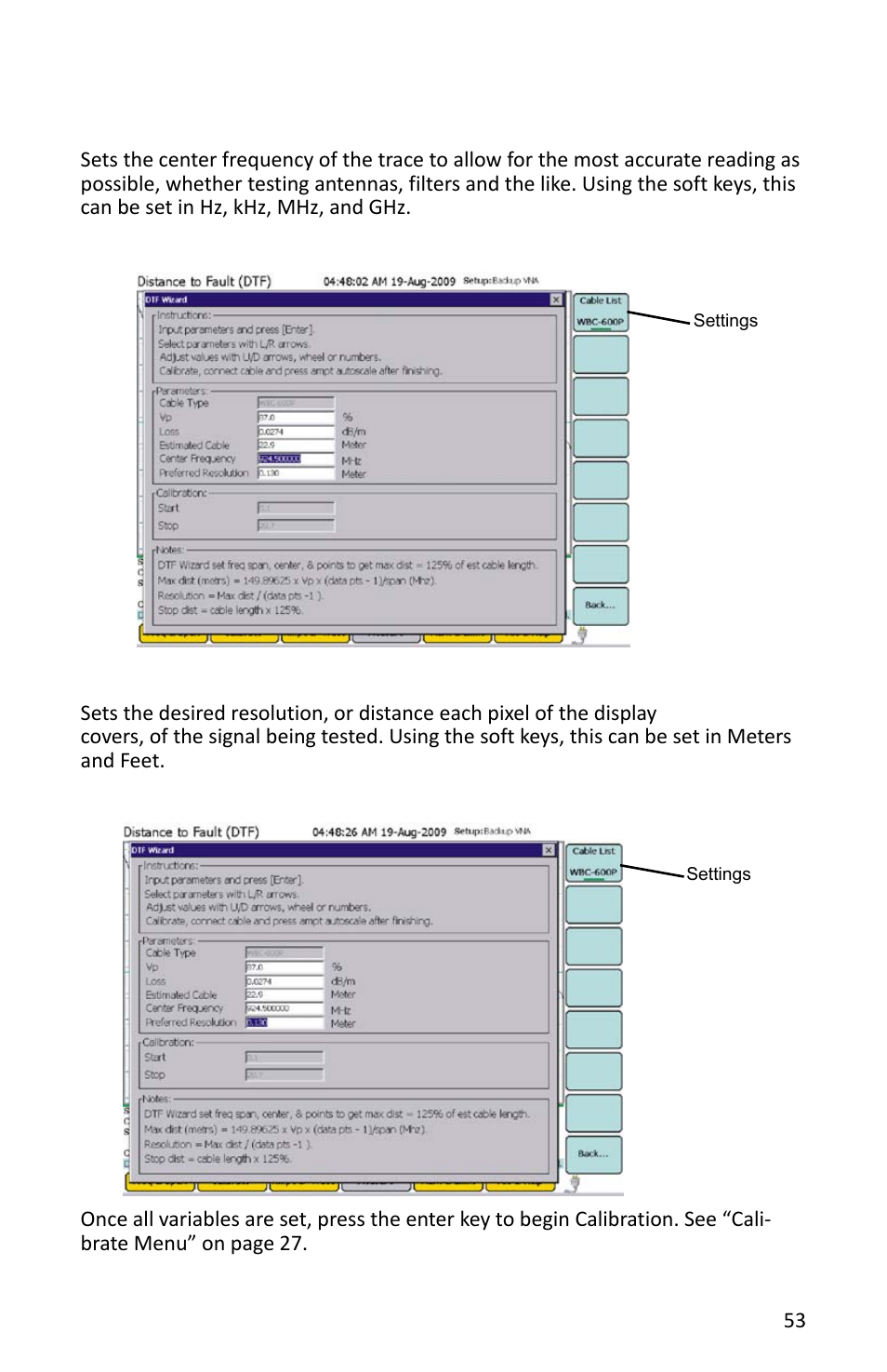 Center frequency, Preferred resolution, Center frequency preferred resolution | Bird Technologies SH-362S-Manual User Manual | Page 75 / 206