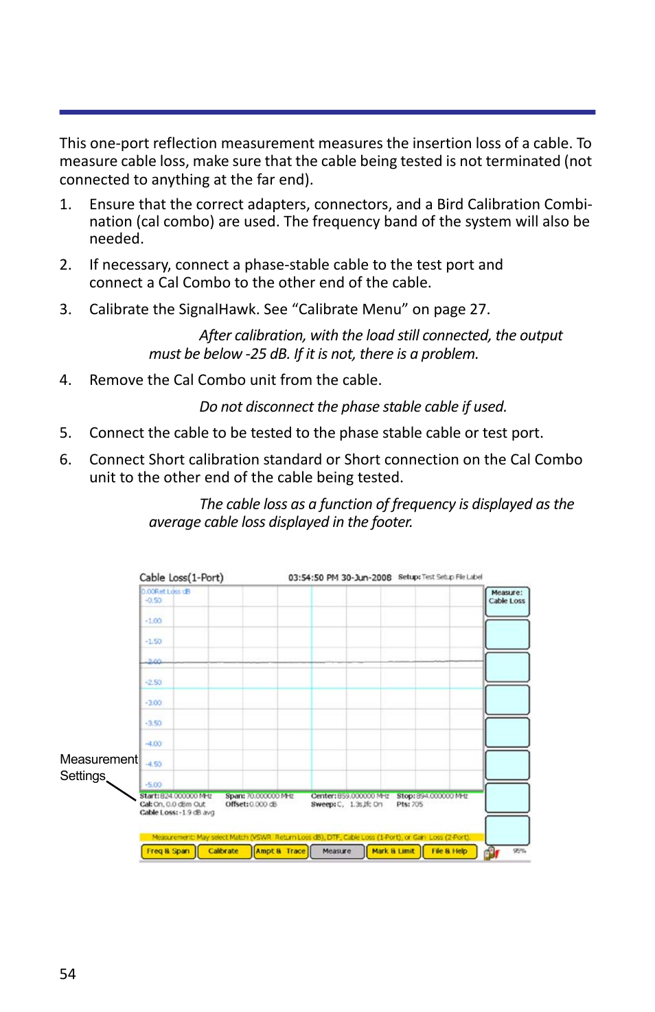 Cable loss (1 port) measurement, Figure 43 example cable loss | Bird Technologies SH-362S-Manual User Manual | Page 76 / 206