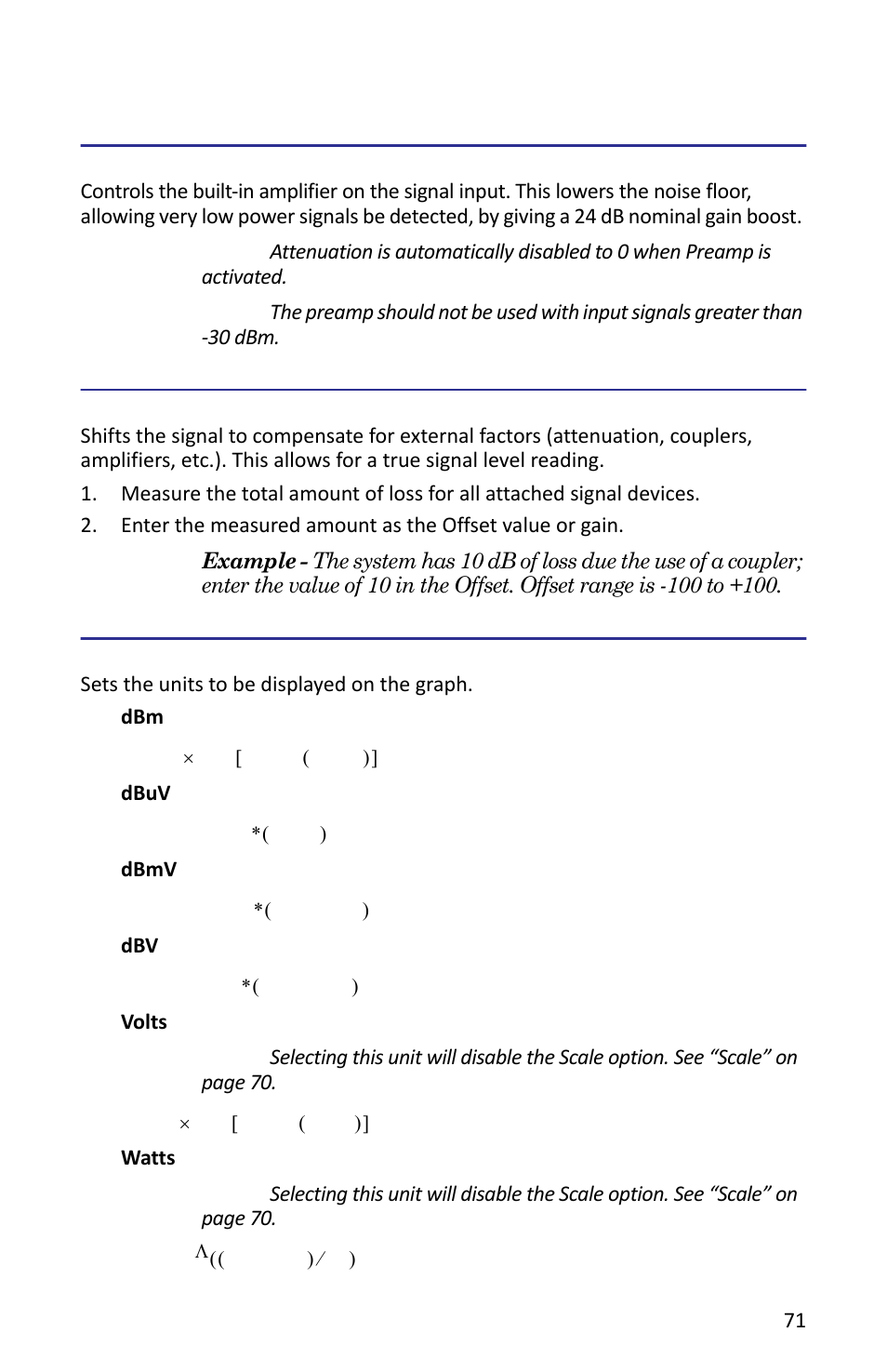 Preamp, Offset, Units | Preamp offset units | Bird Technologies SH-362S-Manual User Manual | Page 93 / 206