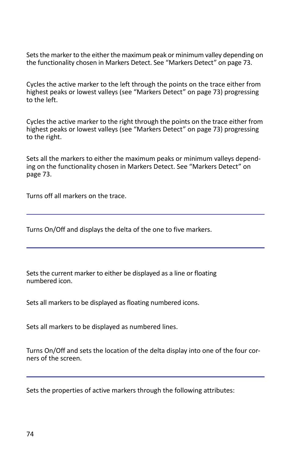 Marker to max peak or marker to min valley, All markers off, Marker delta | Marker display, Marker type, All markers type to icon, All markers type to line, Marker more, Marker delta marker display | Bird Technologies SH-362S-Manual User Manual | Page 96 / 206