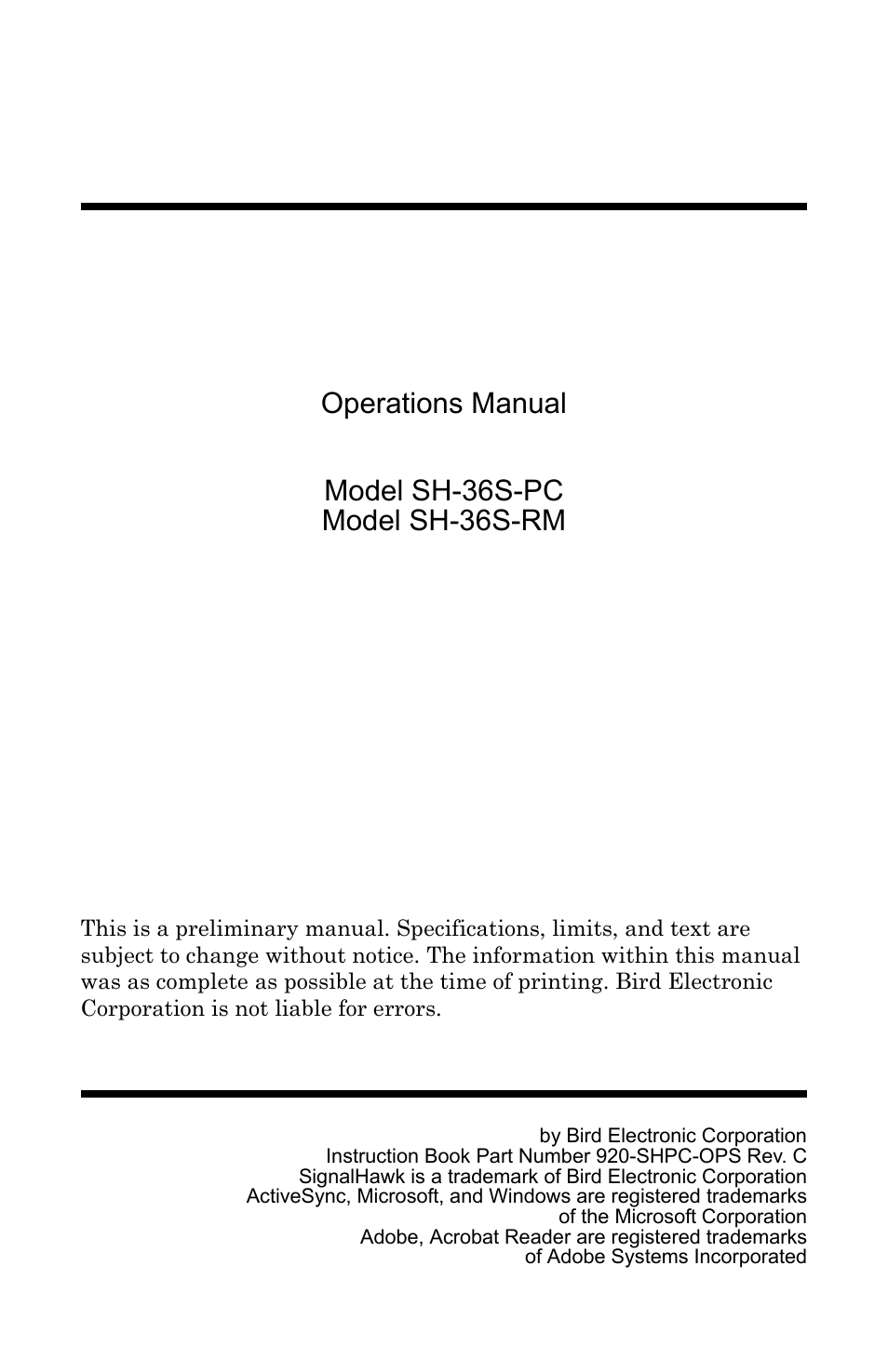 Bird Technologies SH-36S-RM-Manual User Manual | 130 pages