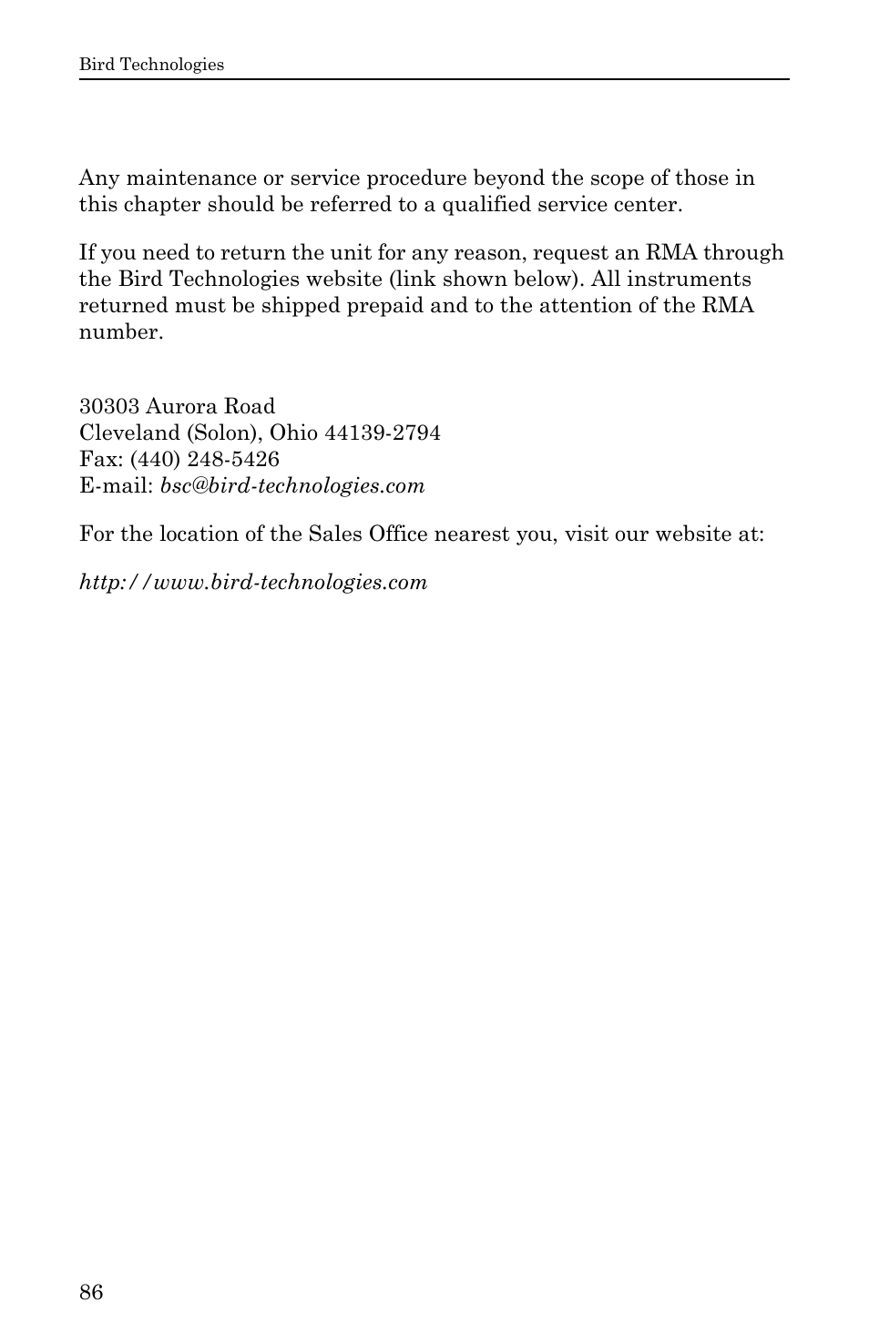 Customer service | Bird Technologies SH-36S-RM-Manual User Manual | Page 102 / 130