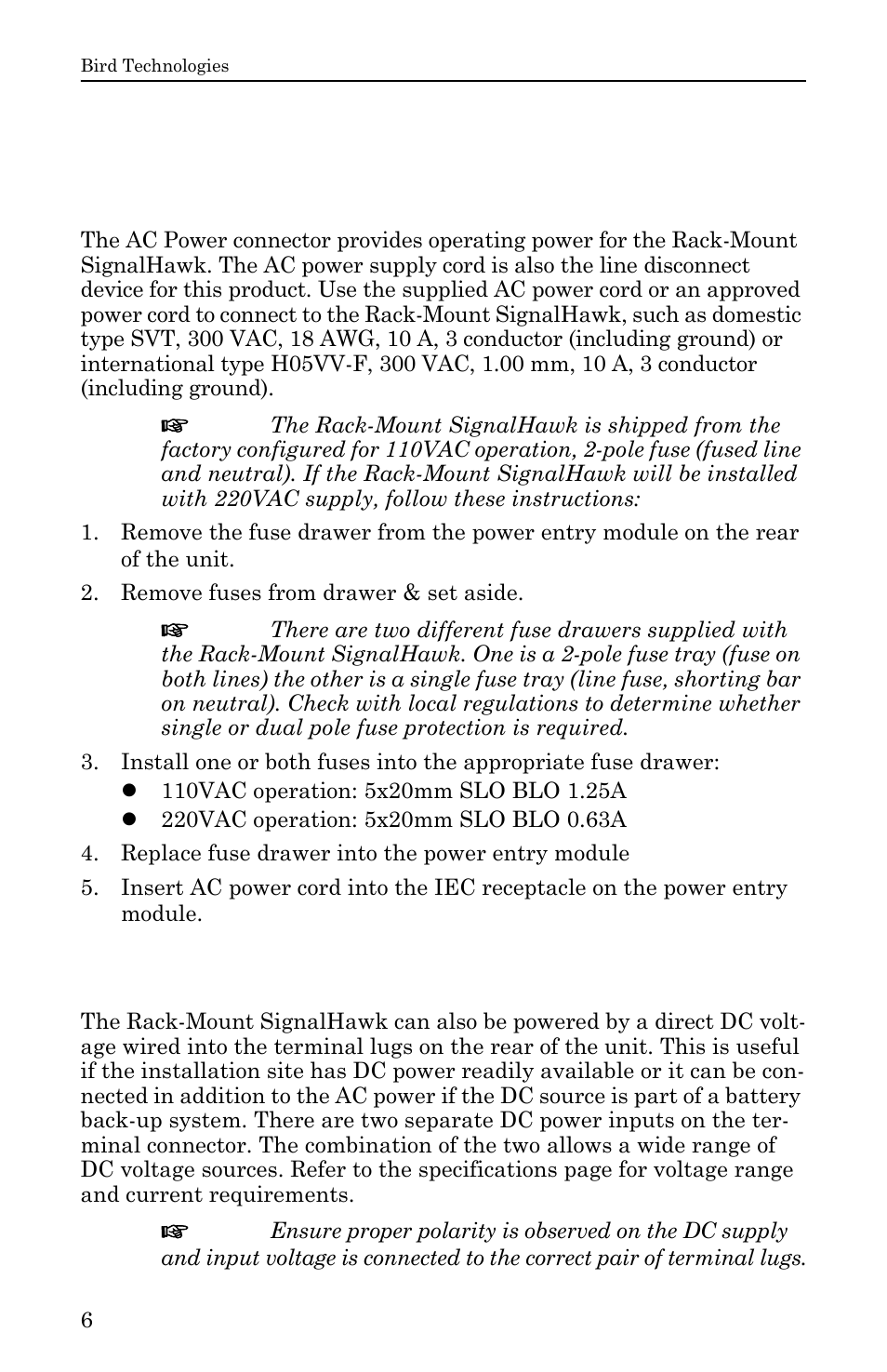 Power supply - rack-mount signalhawk, Ac power connector, Dc supply | Ac power connector dc supply | Bird Technologies SH-36S-RM-Manual User Manual | Page 22 / 130