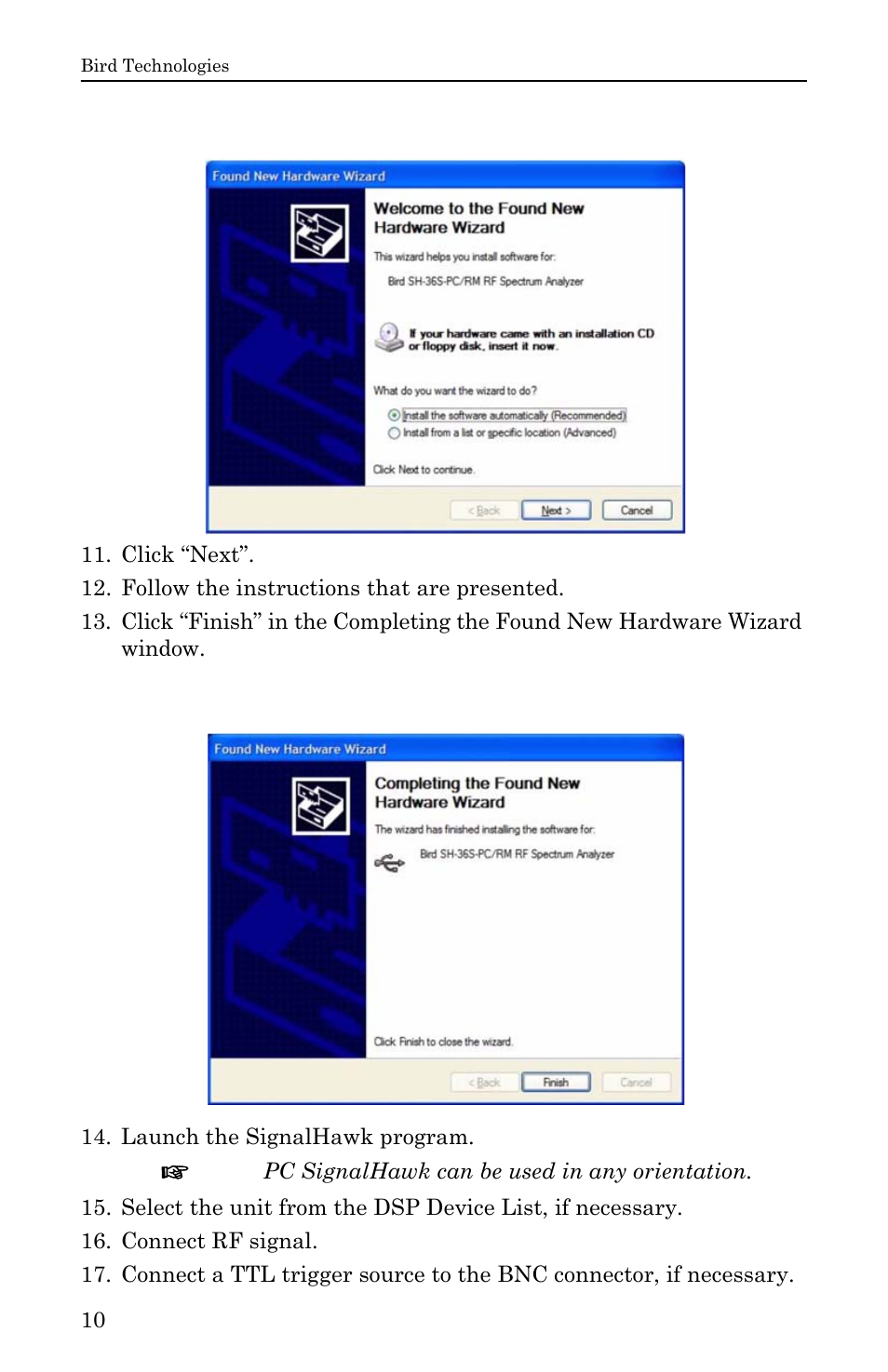 Figure 5 found new hardware wizard, Figure 6 completing the found new hardware wizard | Bird Technologies SH-36S-RM-Manual User Manual | Page 26 / 130