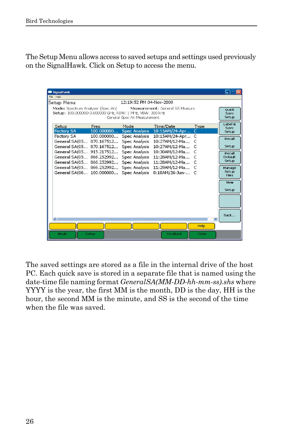 Setup menu, Figure 14 setup menu, Quick save setup | Setup menu quick save setup | Bird Technologies SH-36S-RM-Manual User Manual | Page 42 / 130