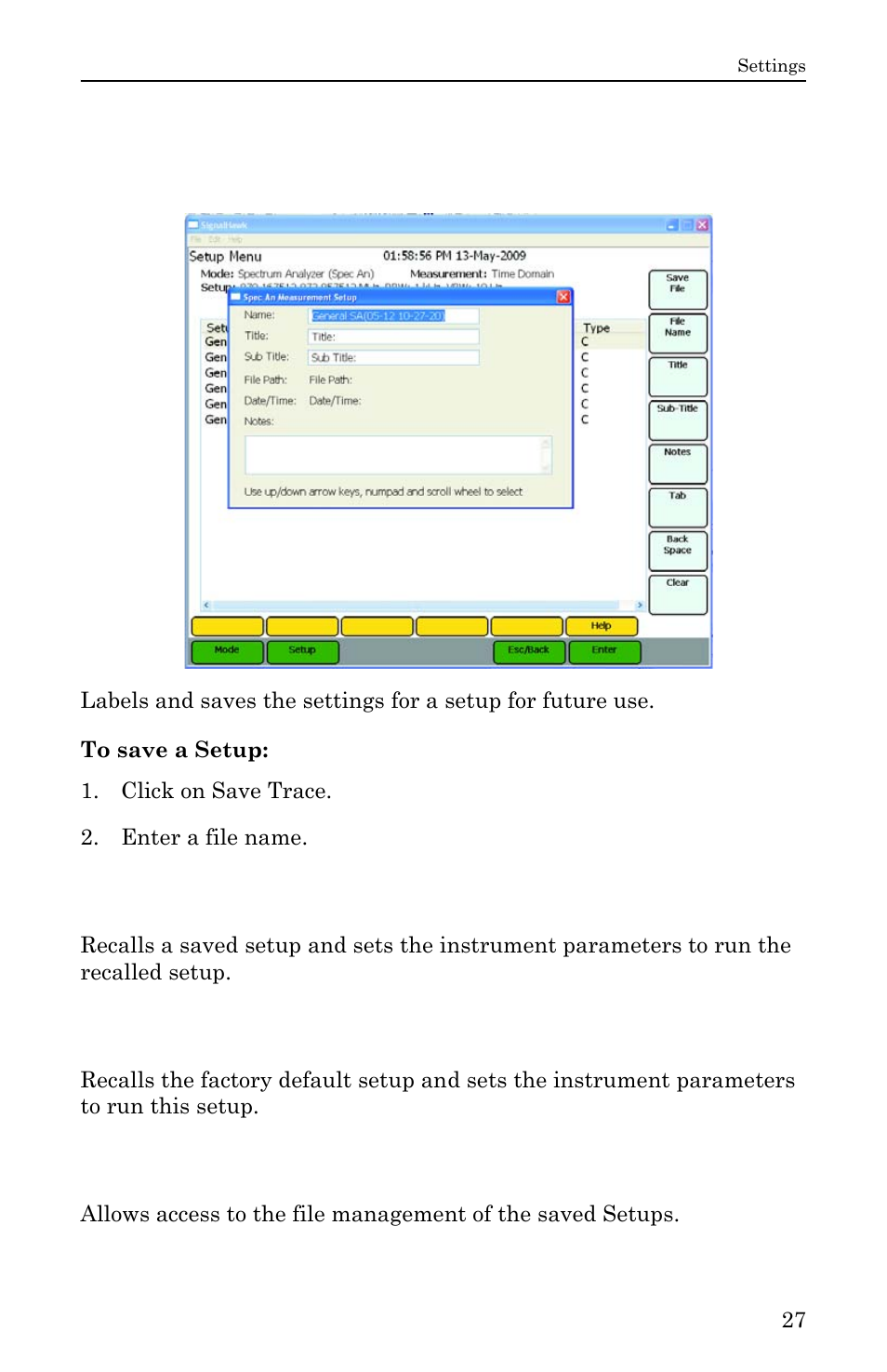 Label & save setup, Figure 15 setup menu - save, Recall setup | Recall default setup, Manage setup files | Bird Technologies SH-36S-RM-Manual User Manual | Page 43 / 130