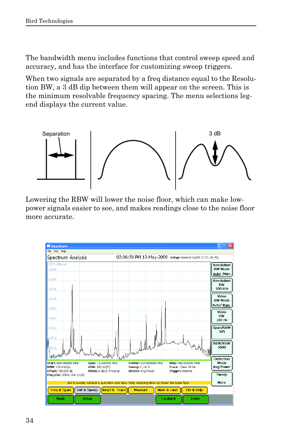 Bw & sweep menu, Figure 21 signal representation, Figure 22 example, bw & sweep menu | Bird Technologies SH-36S-RM-Manual User Manual | Page 50 / 130