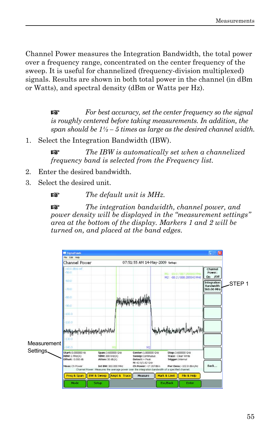 Channel power measurement, Setting channel power, Figure 40 example, channel power | Bird Technologies SH-36S-RM-Manual User Manual | Page 71 / 130