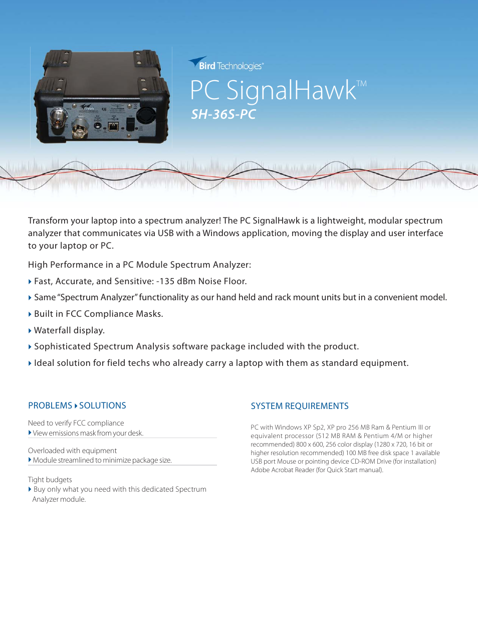 Bird Technologies SH-36S-PC-Datasheet User Manual | 2 pages