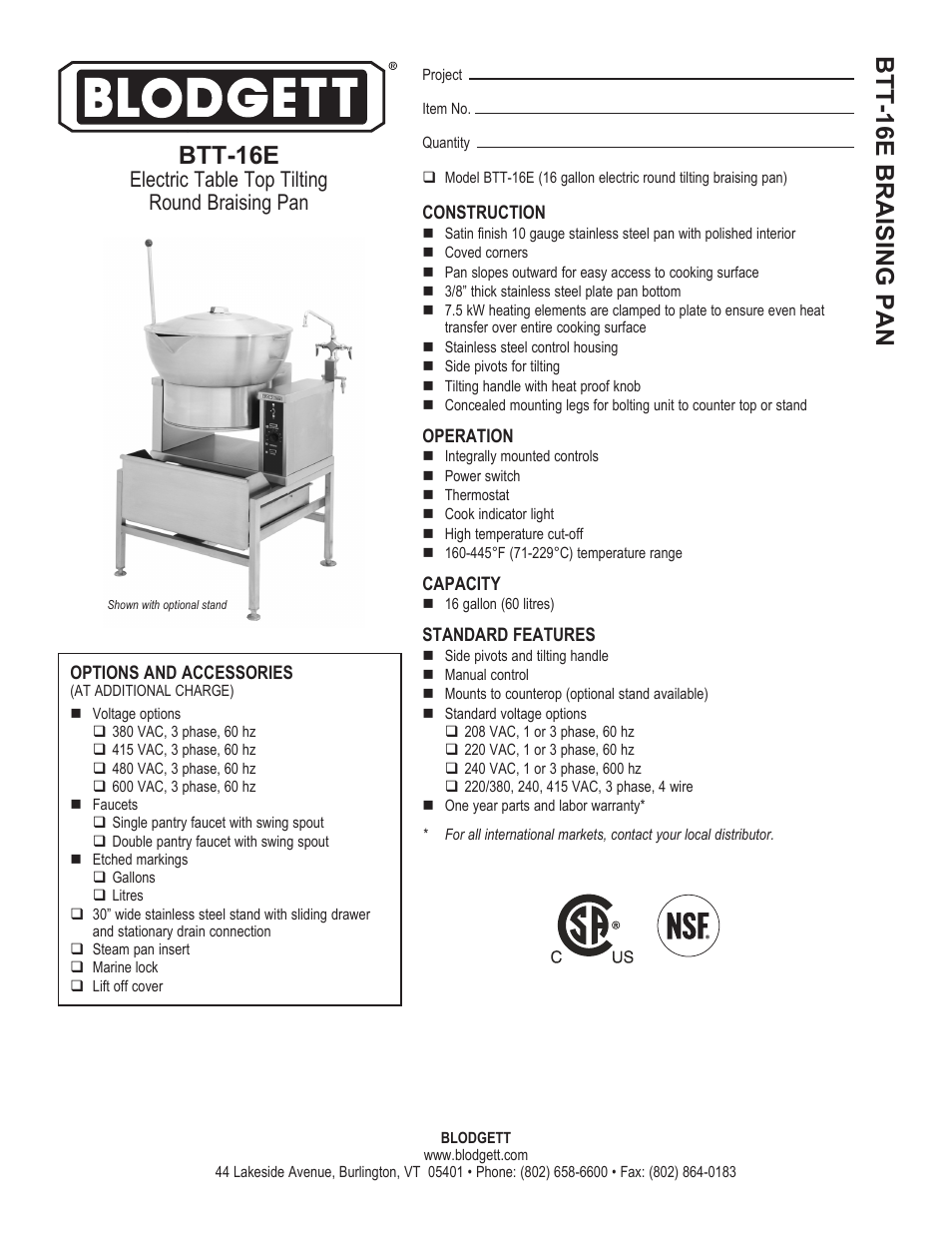 Blodgett BTT-16E User Manual | 2 pages