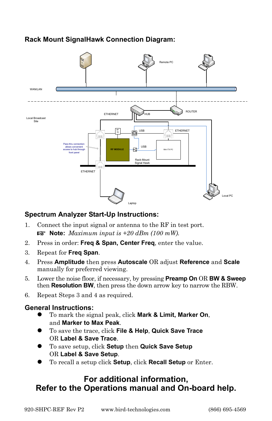 General instructions: z | Bird Technologies SH-36S-RM-Quick Start User Manual | Page 2 / 2