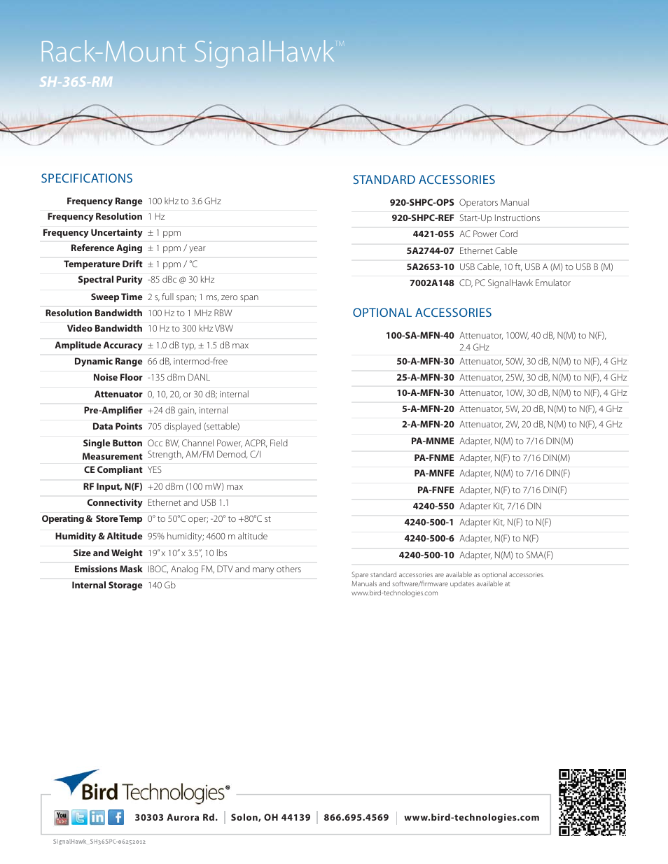 Rack-mount signalhawk, Sh-36s-rm | Bird Technologies SH-36S-RM-Datasheet User Manual | Page 2 / 2