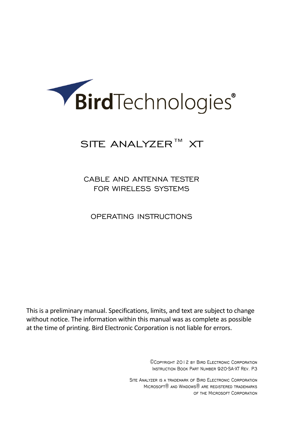Bird Technologies SA-6000XT-Manual User Manual | 112 pages