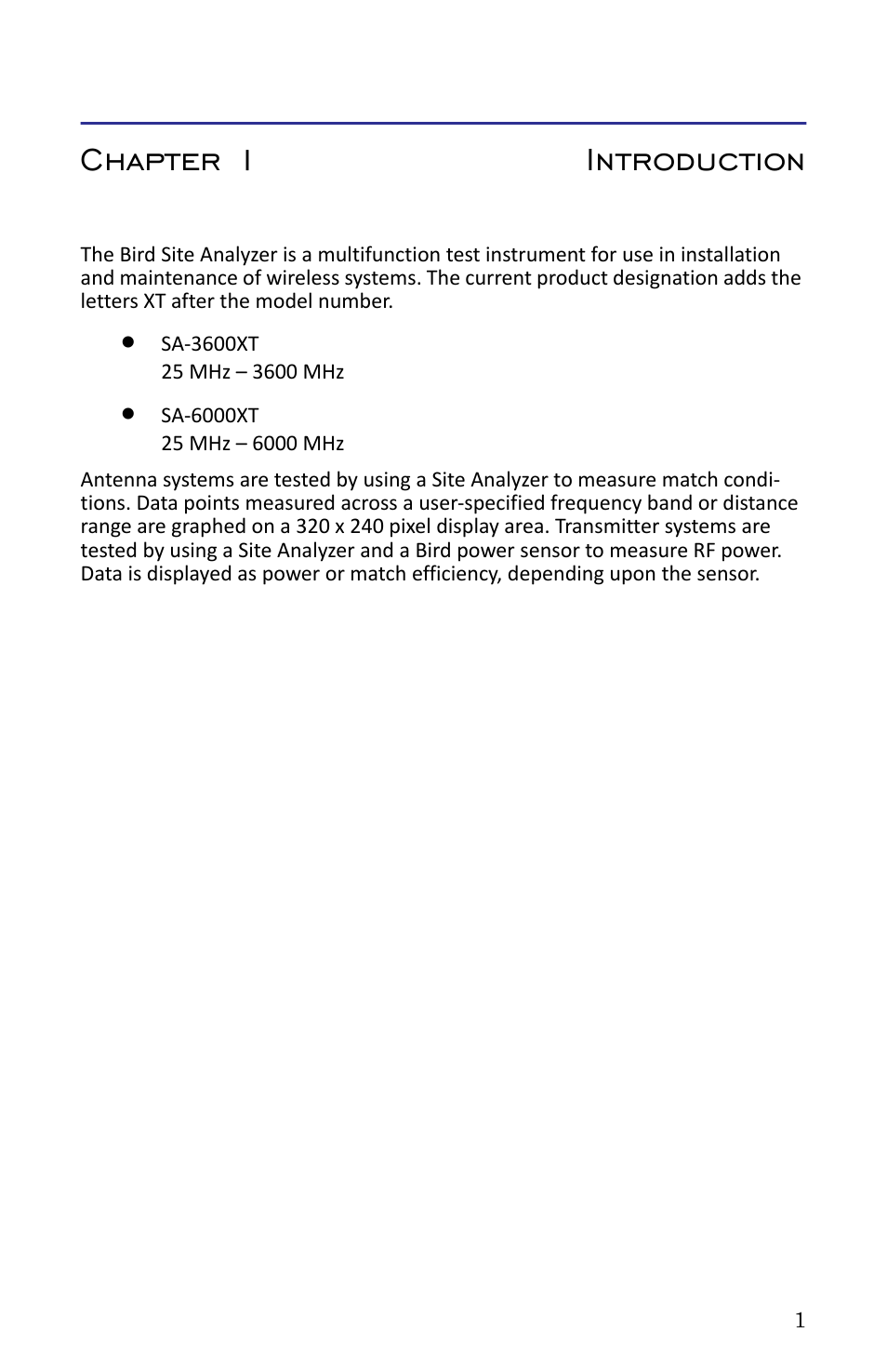 Chapter 1 introduction | Bird Technologies SA-6000XT-Manual User Manual | Page 17 / 112