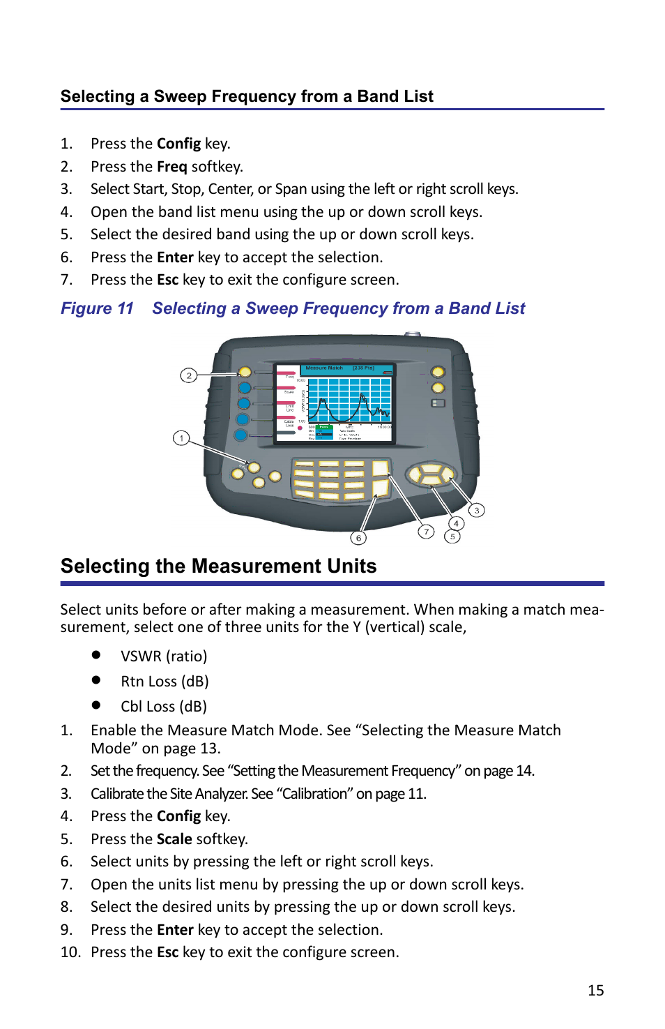 Selecting a sweep frequency from a band list, Selecting the measurement units | Bird Technologies SA-6000XT-Manual User Manual | Page 31 / 112