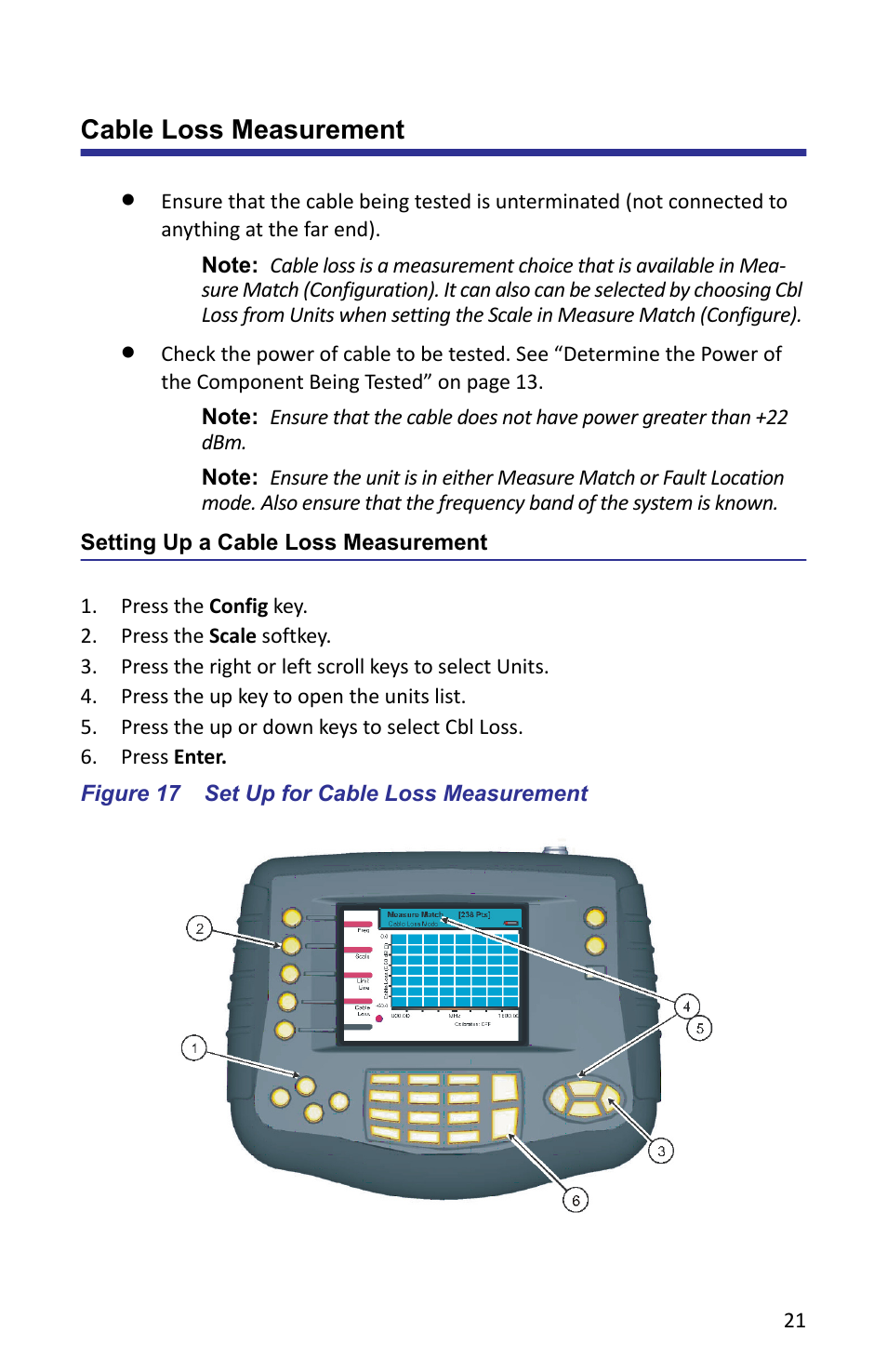 Cable loss measurement, Setting up a cable loss measurement, Figure 17 set up for cable loss measurement | Bird Technologies SA-6000XT-Manual User Manual | Page 37 / 112
