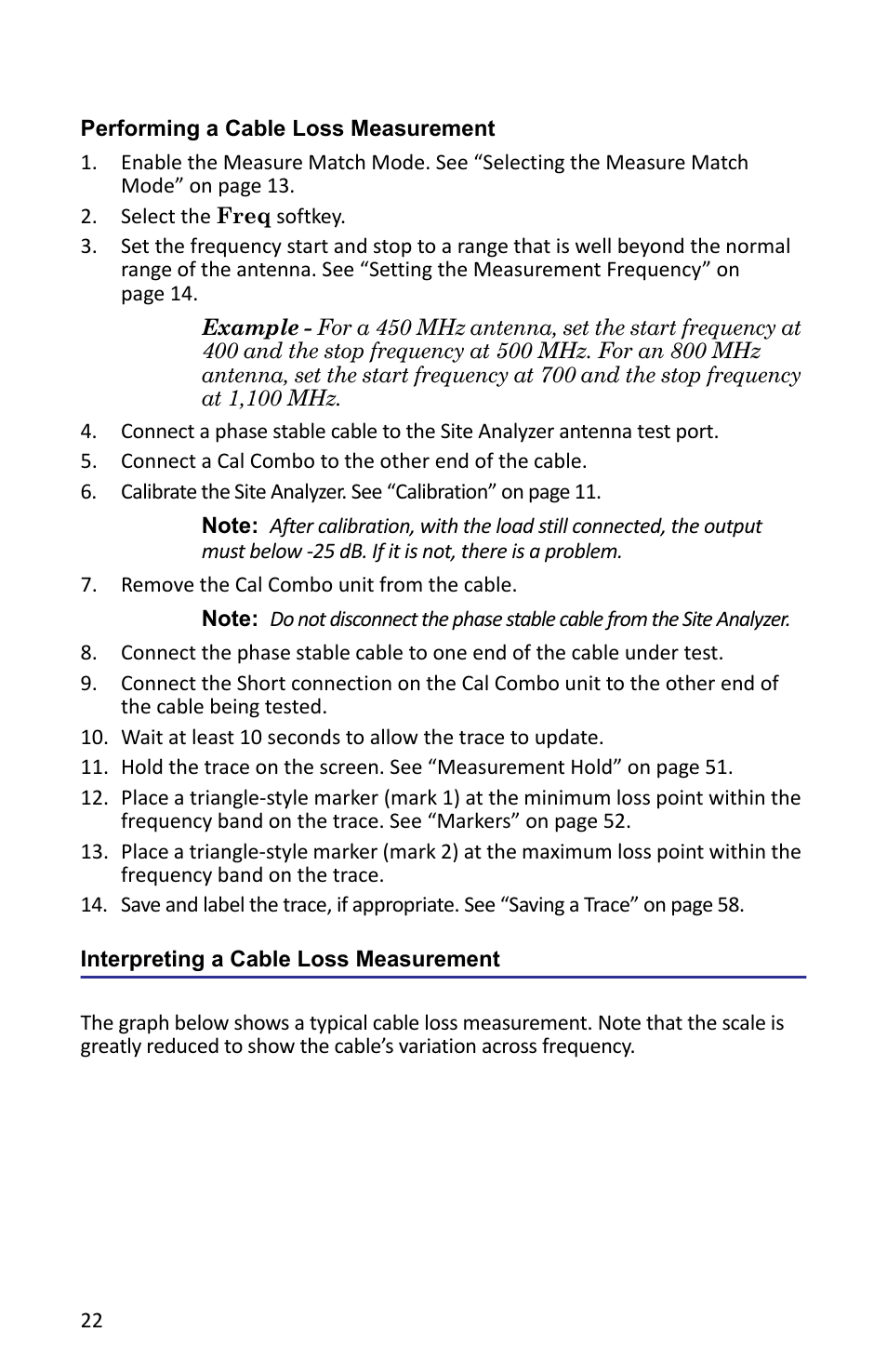 Performing a cable loss measurement, Interpreting a cable loss measurement | Bird Technologies SA-6000XT-Manual User Manual | Page 38 / 112