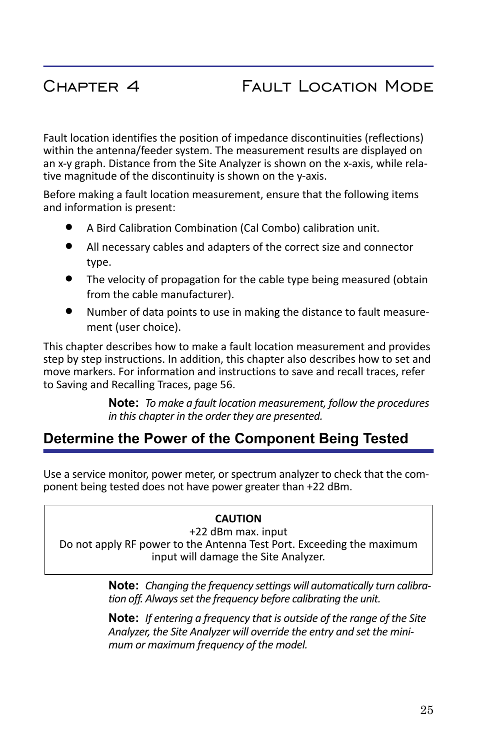 Chapter 4 fault location mode, Determine the power of the component being tested | Bird Technologies SA-6000XT-Manual User Manual | Page 41 / 112