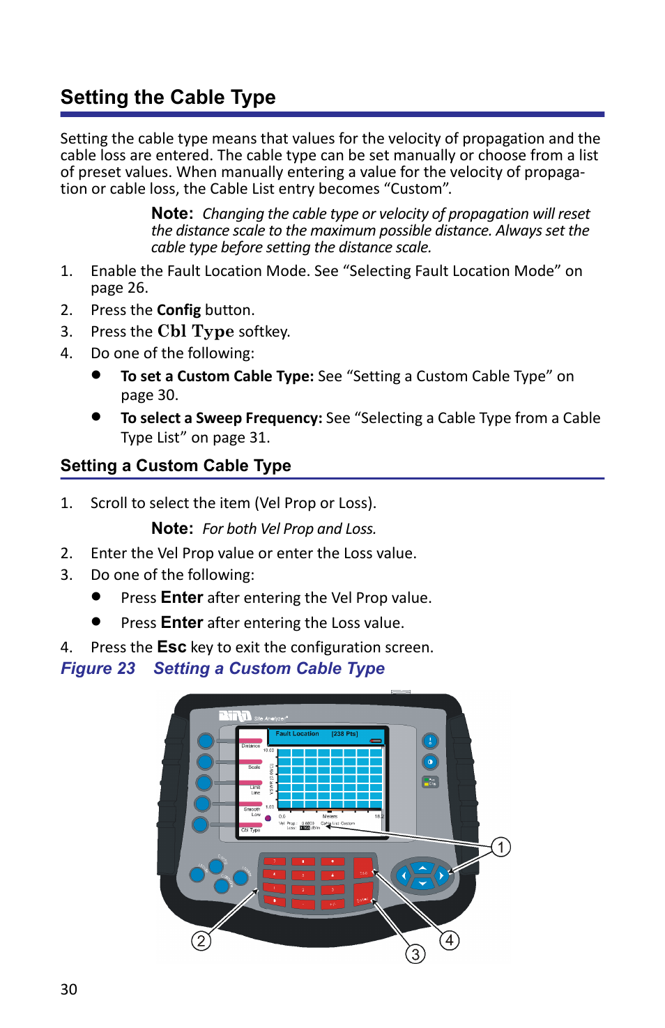Setting the cable type, Setting a custom cable type, Figure 23 setting a custom cable type | Bird Technologies SA-6000XT-Manual User Manual | Page 46 / 112