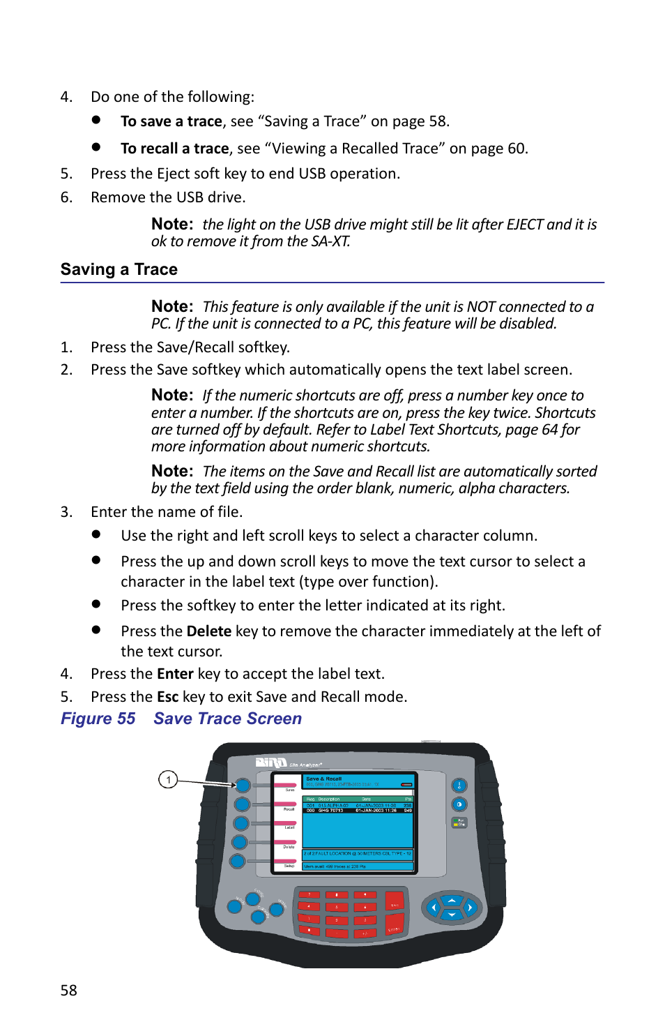 Saving a trace, Figure 55 save trace screen | Bird Technologies SA-6000XT-Manual User Manual | Page 74 / 112