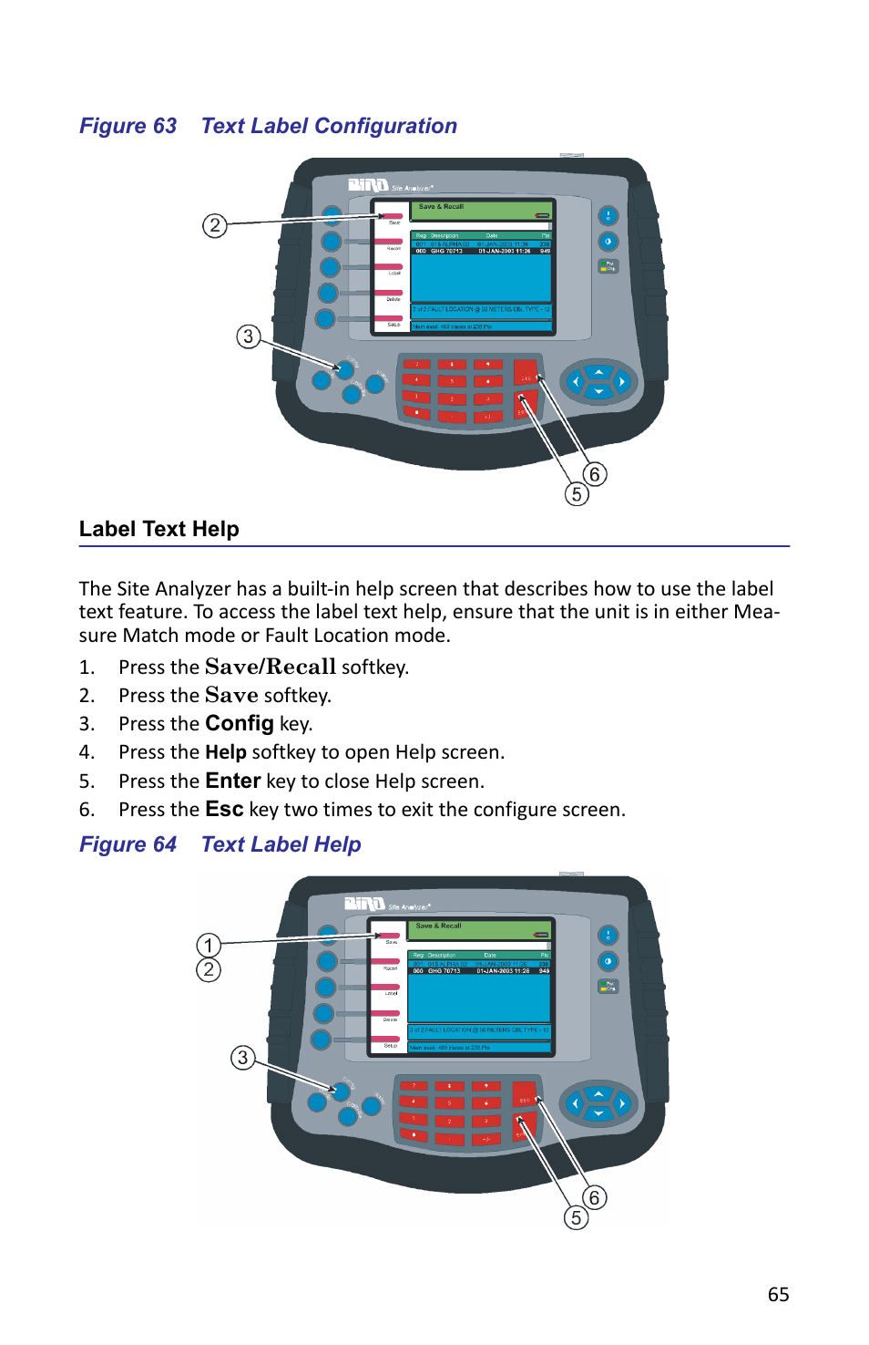 Figure 63 text label configuration, Label text help, Figure 64 text label help | Bird Technologies SA-6000XT-Manual User Manual | Page 81 / 112