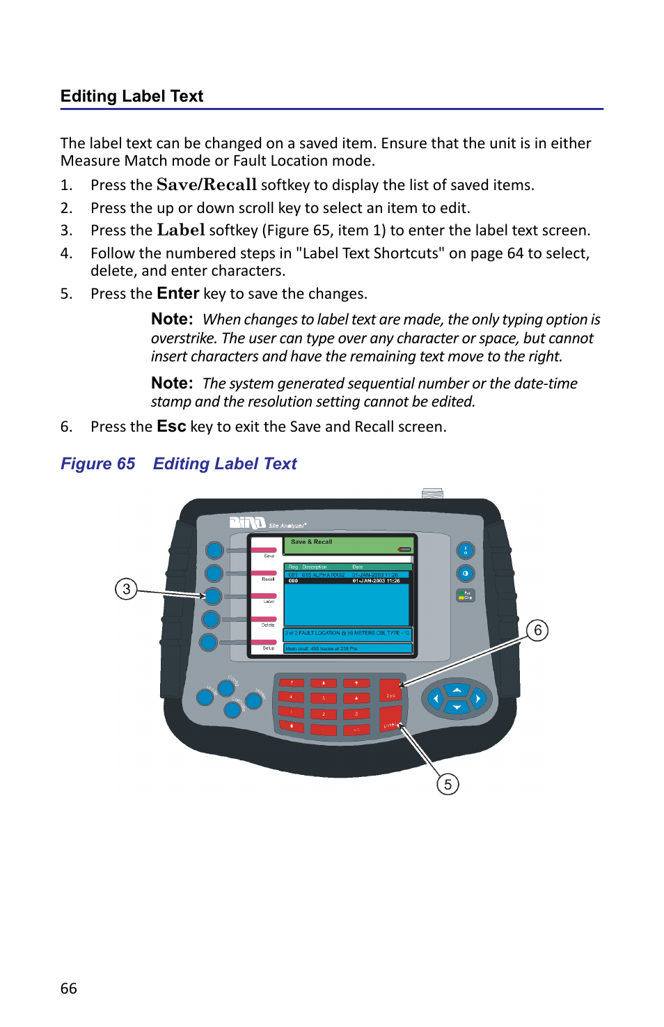 Editing label text, Figure 65 editing label text | Bird Technologies SA-6000XT-Manual User Manual | Page 82 / 112