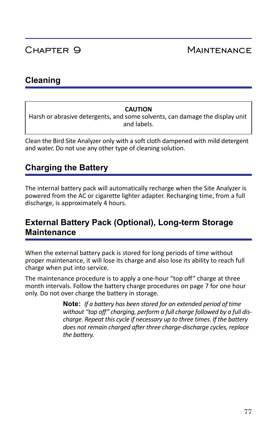 Chapter 9 maintenance, Cleaning, Charging the battery | Bird Technologies SA-6000XT-Manual User Manual | Page 93 / 112