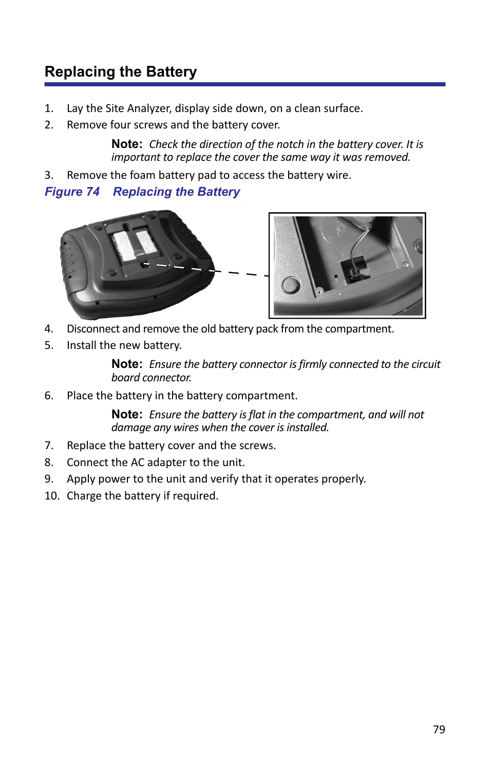 Replacing the battery, Figure 74 replacing the battery | Bird Technologies SA-6000XT-Manual User Manual | Page 95 / 112