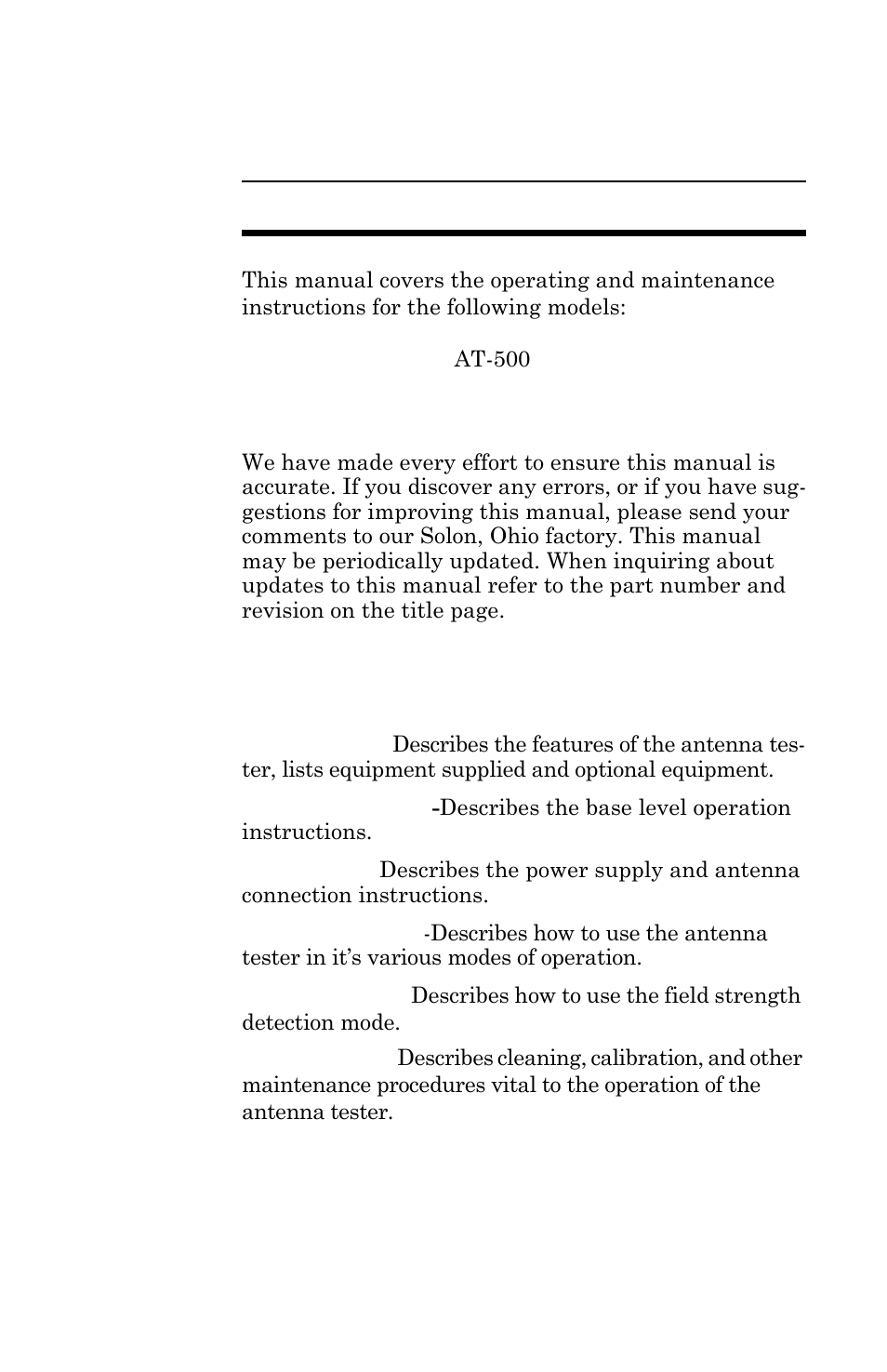 Changes to this manual, Literature contents, Chapter layout | About this manual | Bird Technologies AT-500-Manual User Manual | Page 12 / 73