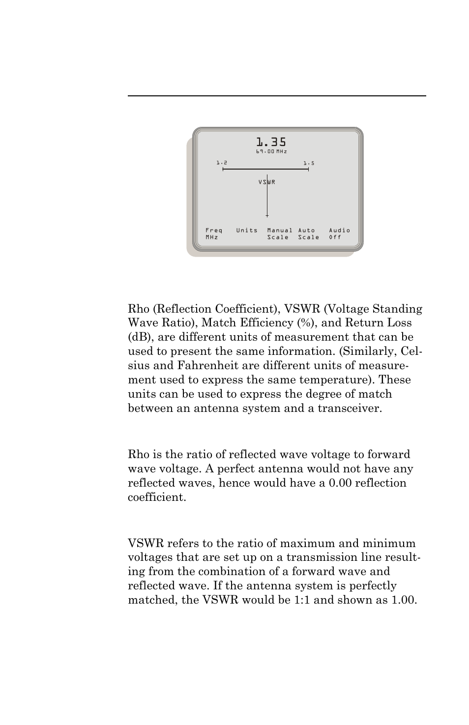 Figure 6 single frequency, Measurement units, Measurement units rho vswr | Bird Technologies AT-500-Manual User Manual | Page 38 / 73