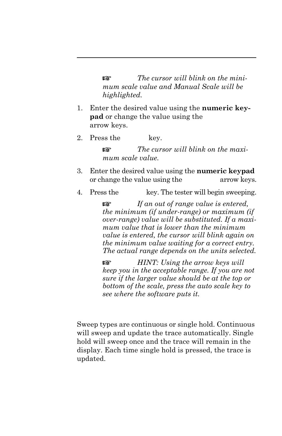 Selecting the sweep type, Manual scale selecting the sweep type | Bird Technologies AT-500-Manual User Manual | Page 44 / 73