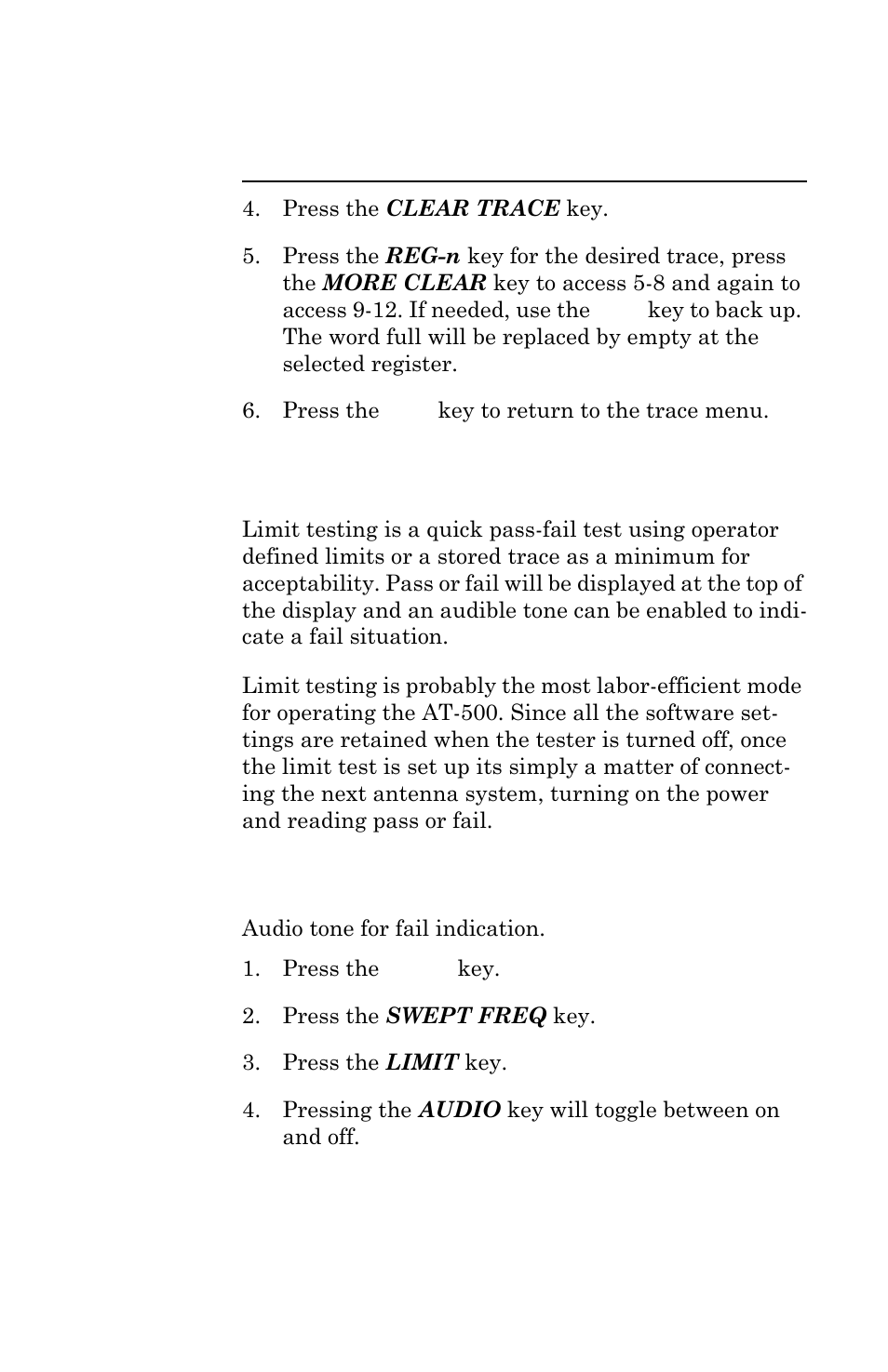 Limit testing, Turn audio on/off | Bird Technologies AT-500-Manual User Manual | Page 48 / 73