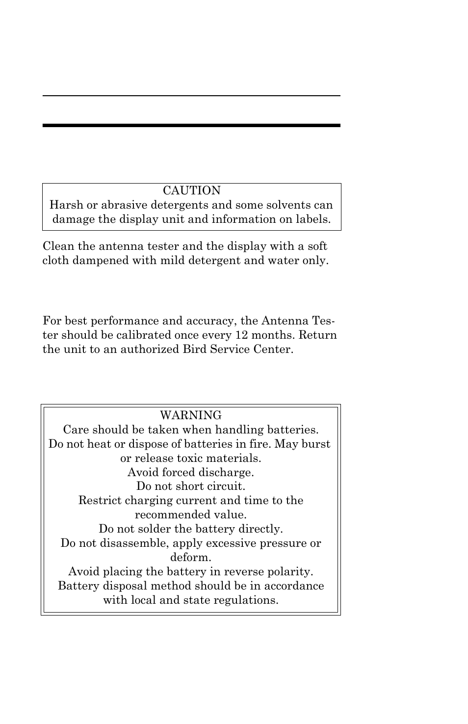 Chapter 6 maintenance, Cleaning, Calibration | Charging batteries, Cleaning calibration charging batteries | Bird Technologies AT-500-Manual User Manual | Page 57 / 73