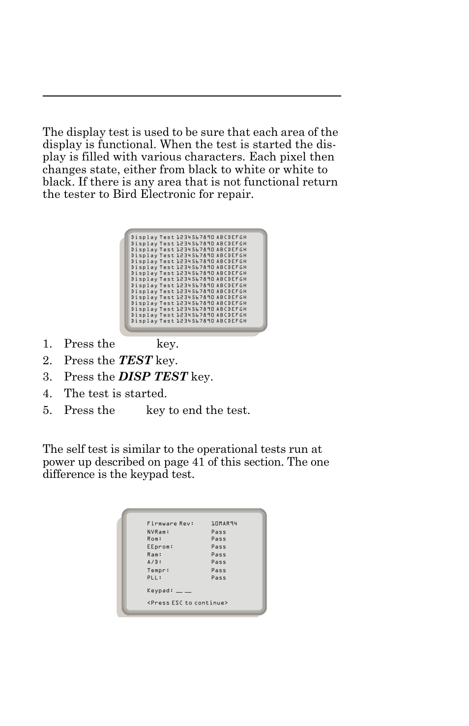 Display test, Figure 15 display test, Self test | Figure 16 self test, Display test self test | Bird Technologies AT-500-Manual User Manual | Page 61 / 73