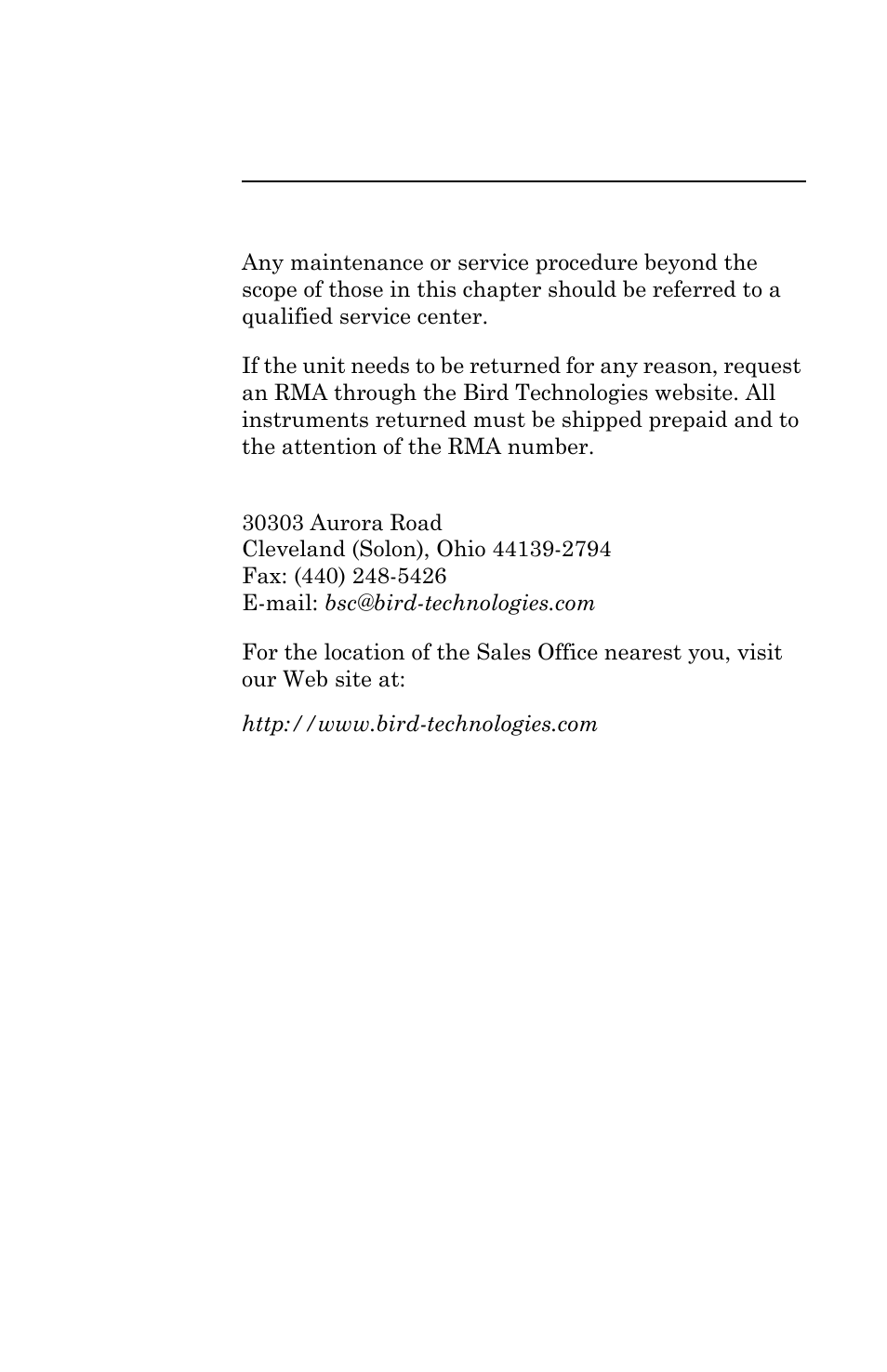 Customer service | Bird Technologies AT-500-Manual User Manual | Page 68 / 73