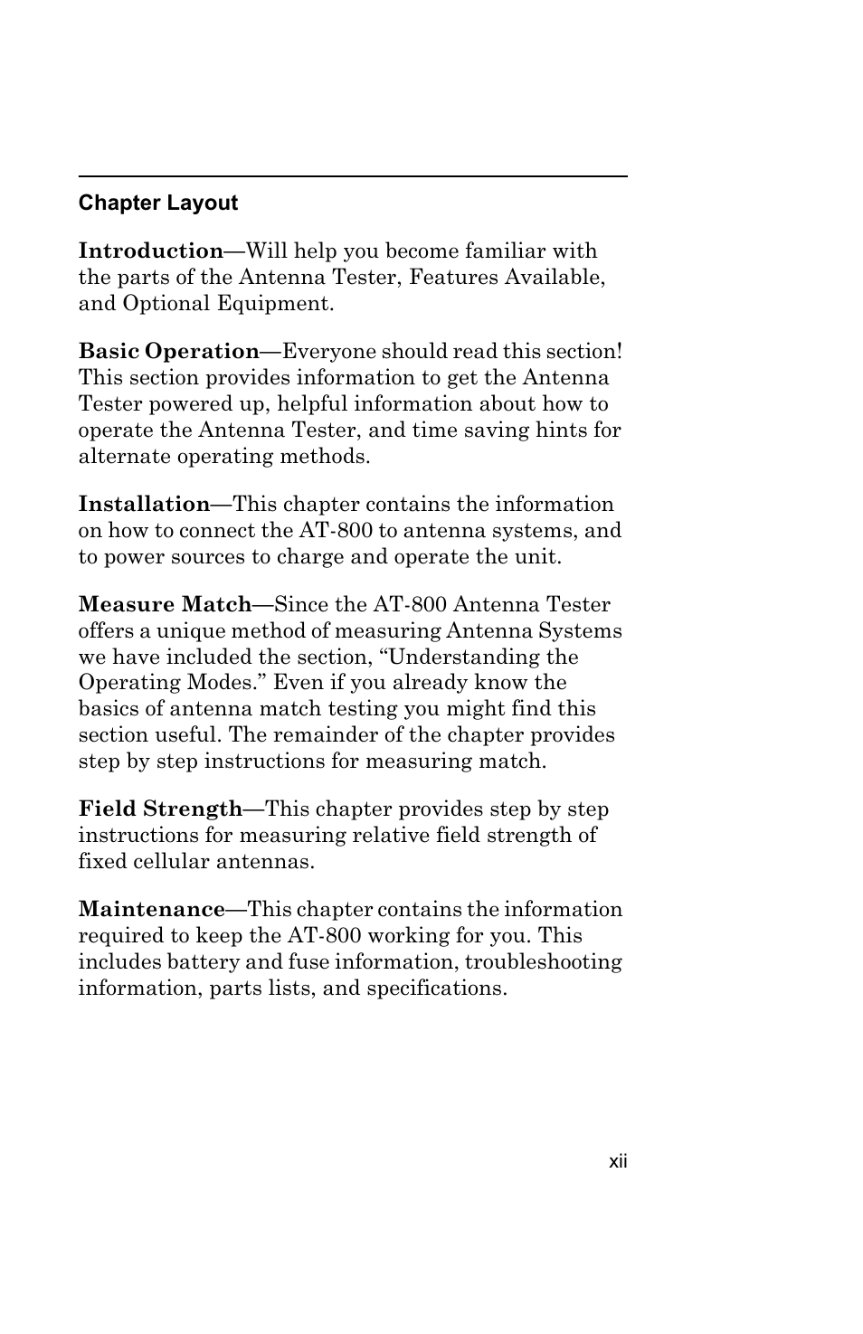Chapter layout | Bird Technologies AT-800-Manual User Manual | Page 13 / 74