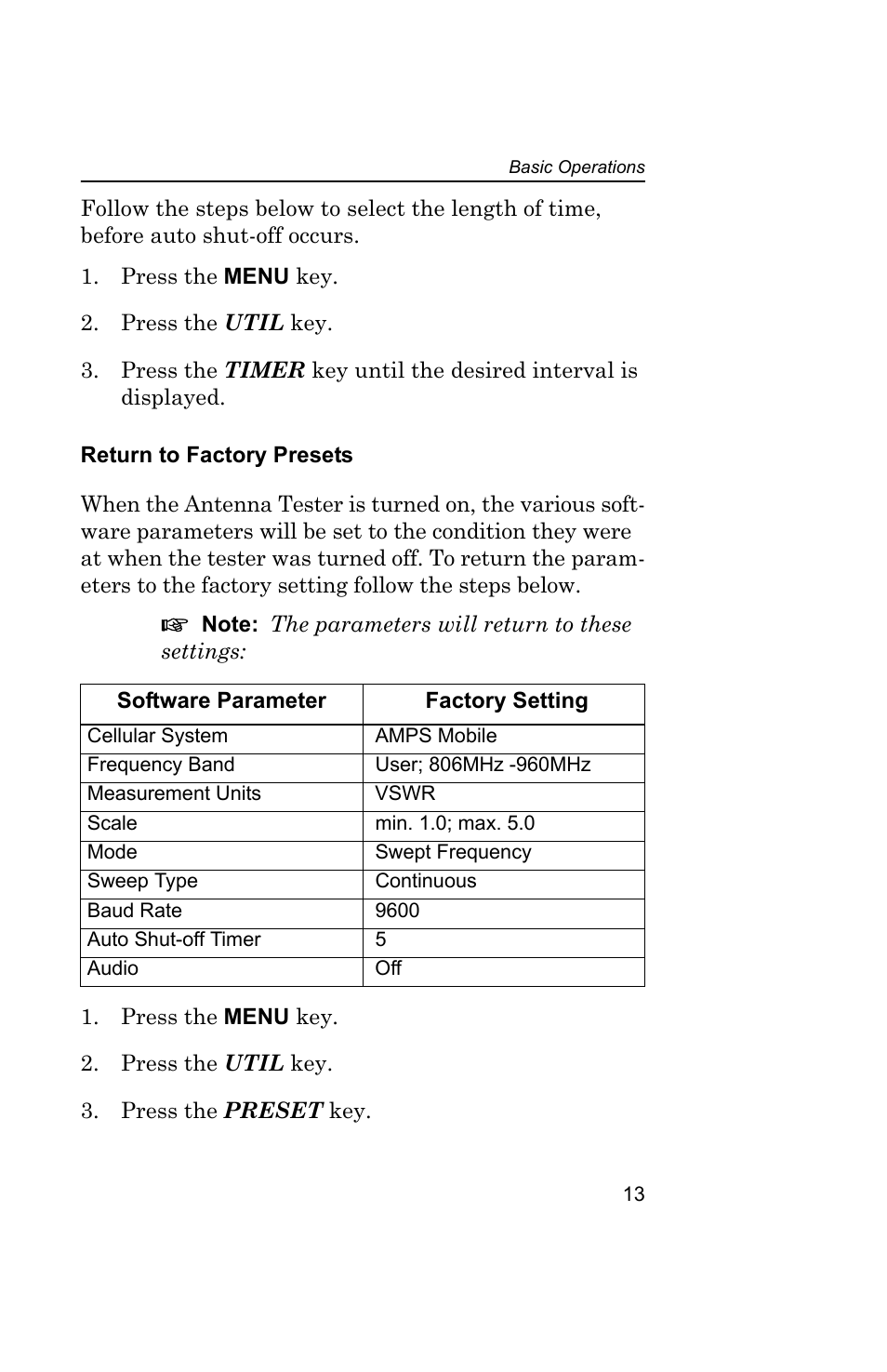 Return to factory presets | Bird Technologies AT-800-Manual User Manual | Page 31 / 74