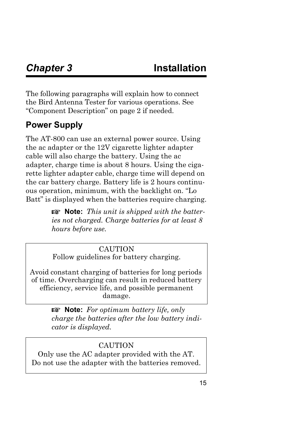 Chapter 3 installation, Power supply | Bird Technologies AT-800-Manual User Manual | Page 33 / 74